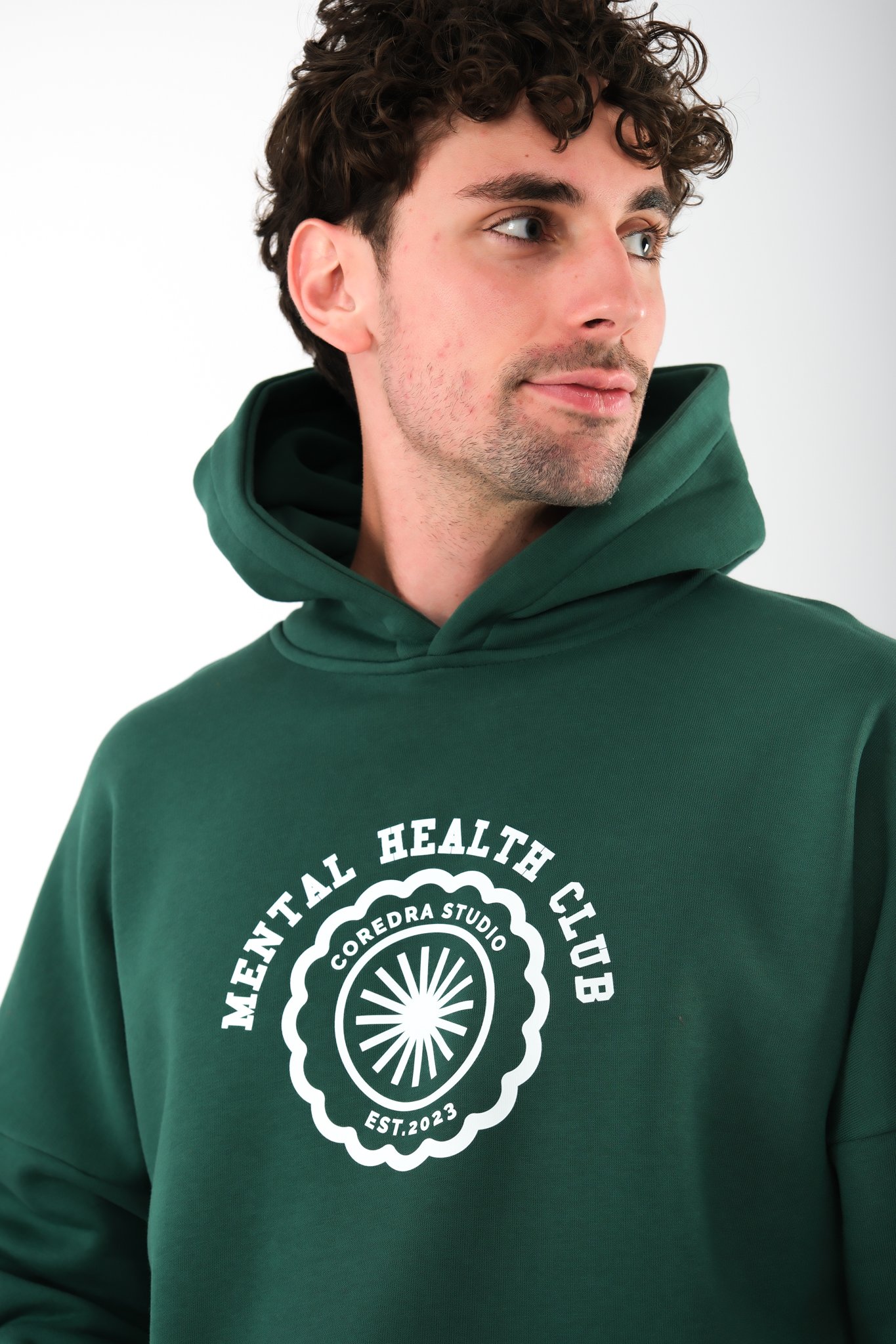 Mental Health Club Oversize Fit Hoodie Erkek - Yeşil C107