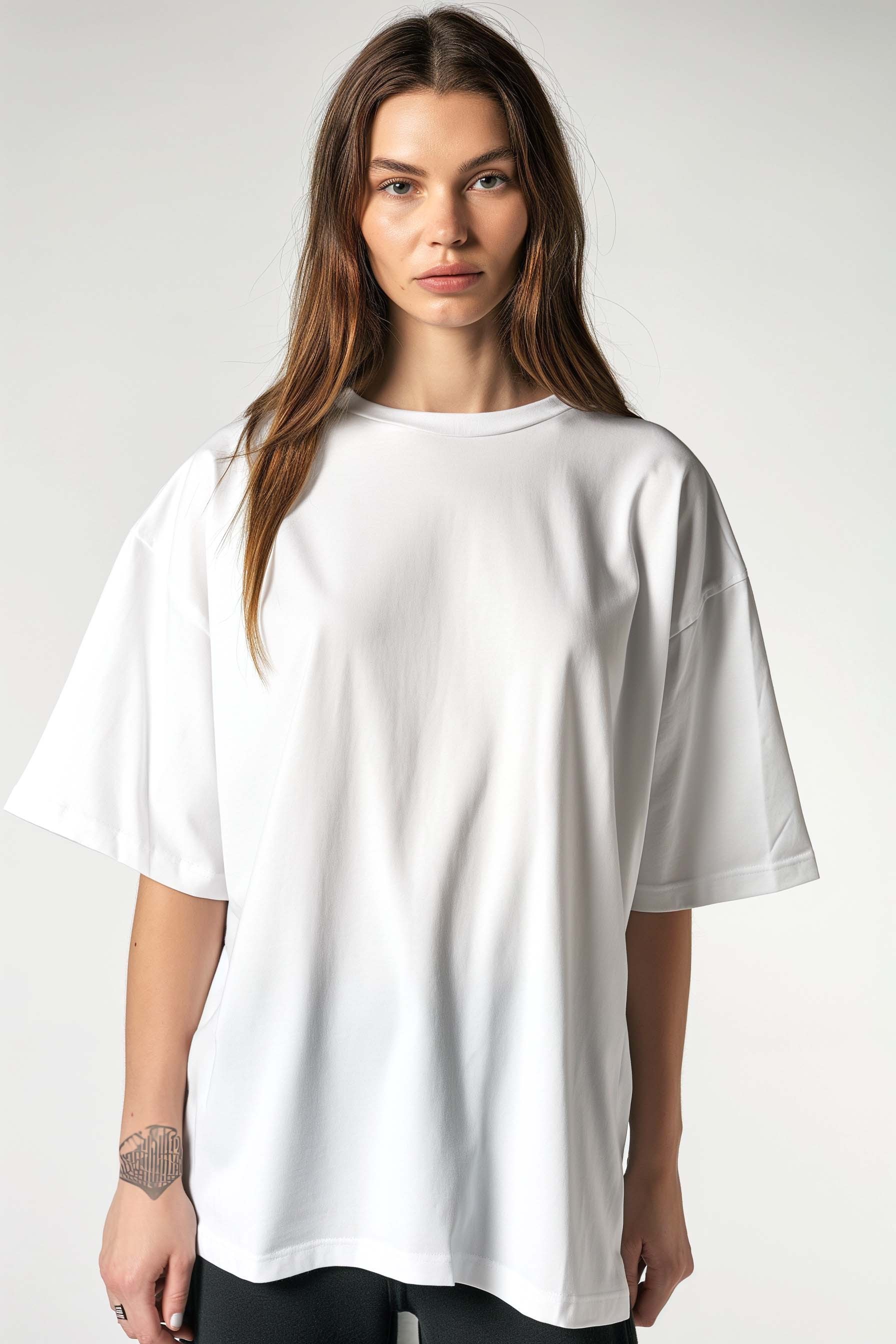 Basic Oversize T-Shirt Kadın - Beyaz