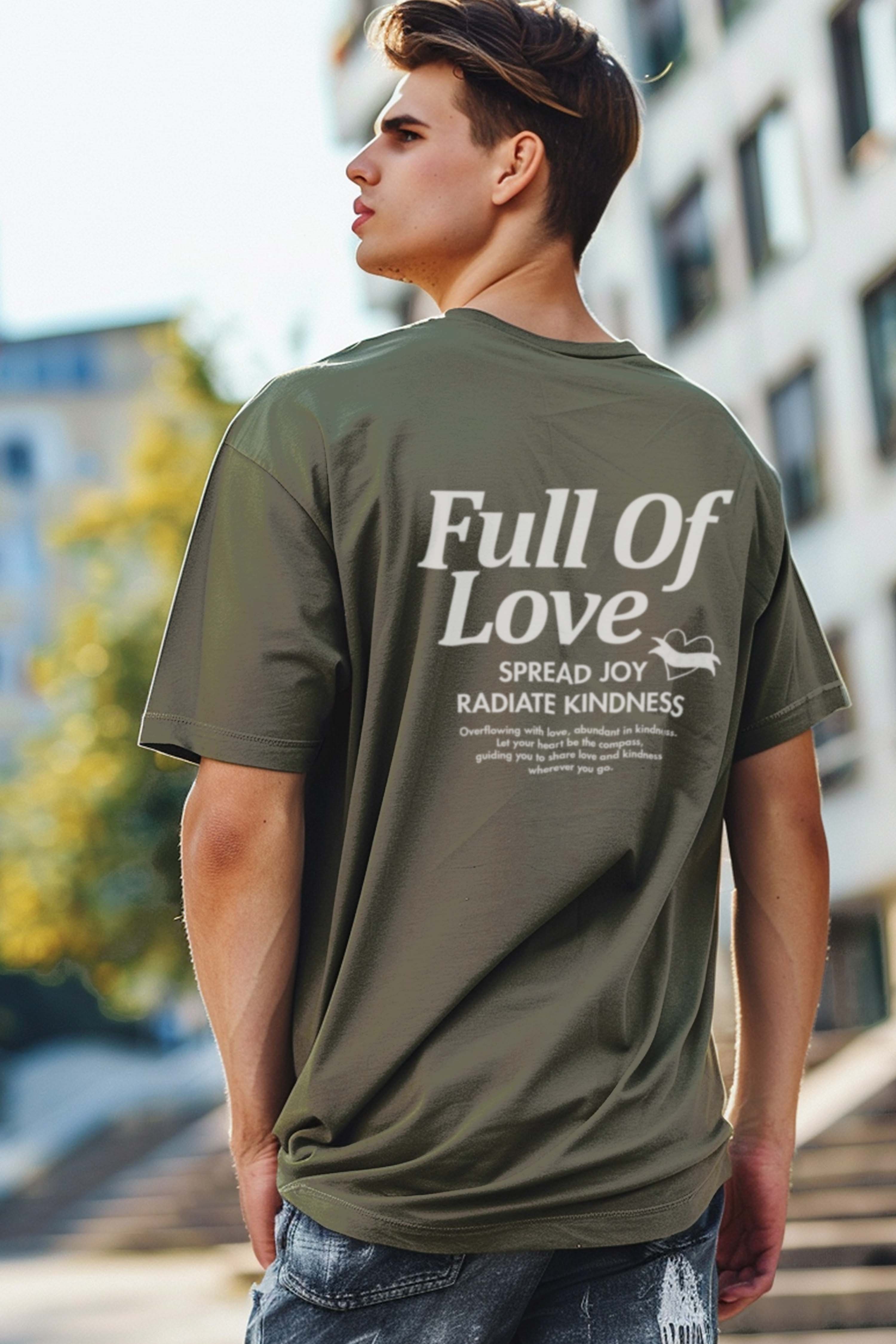 Full Of Love Oversize T-Shirt Erkek - Haki C101