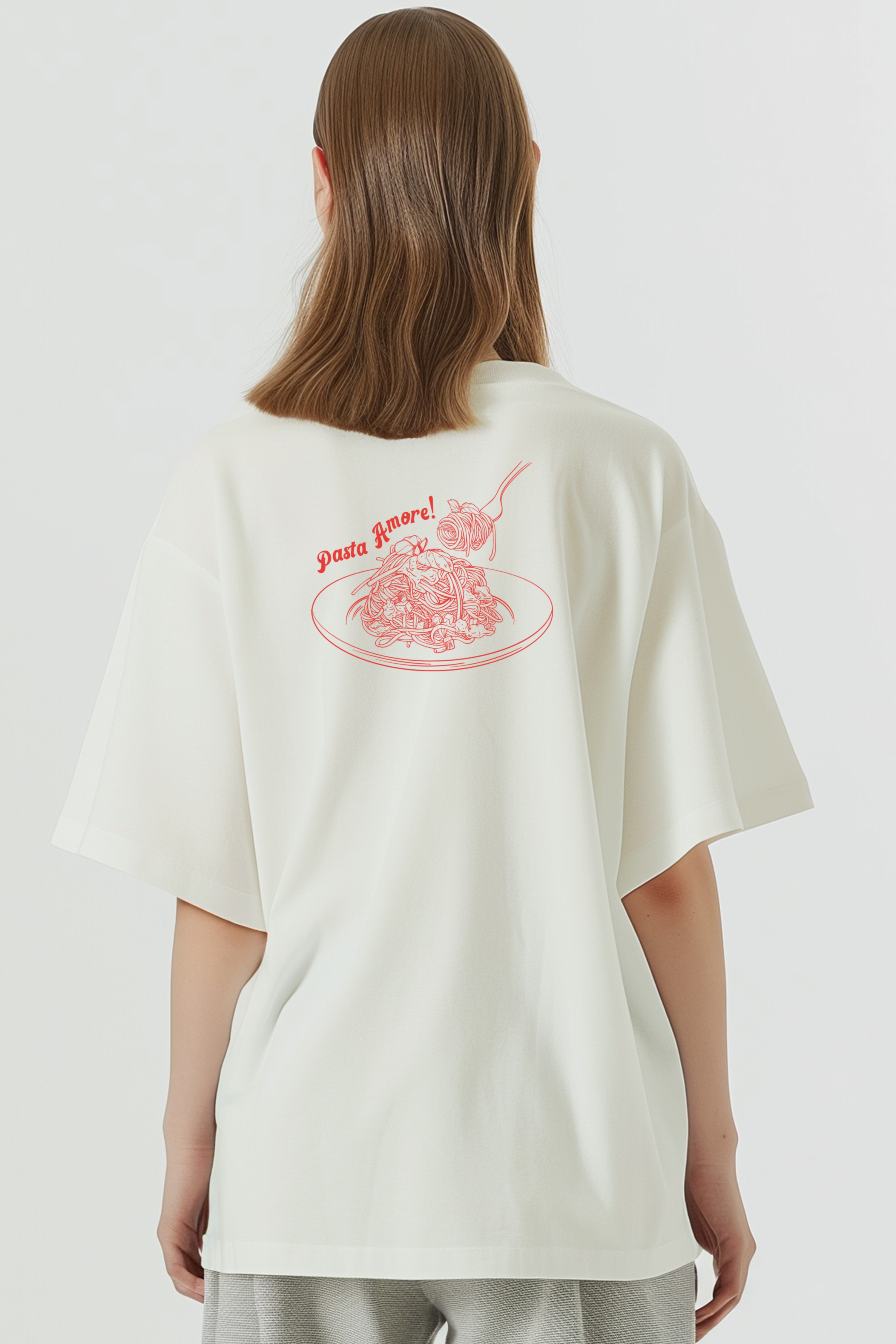 Pasta Amore  Oversize T-Shirt Kadın - Ekru