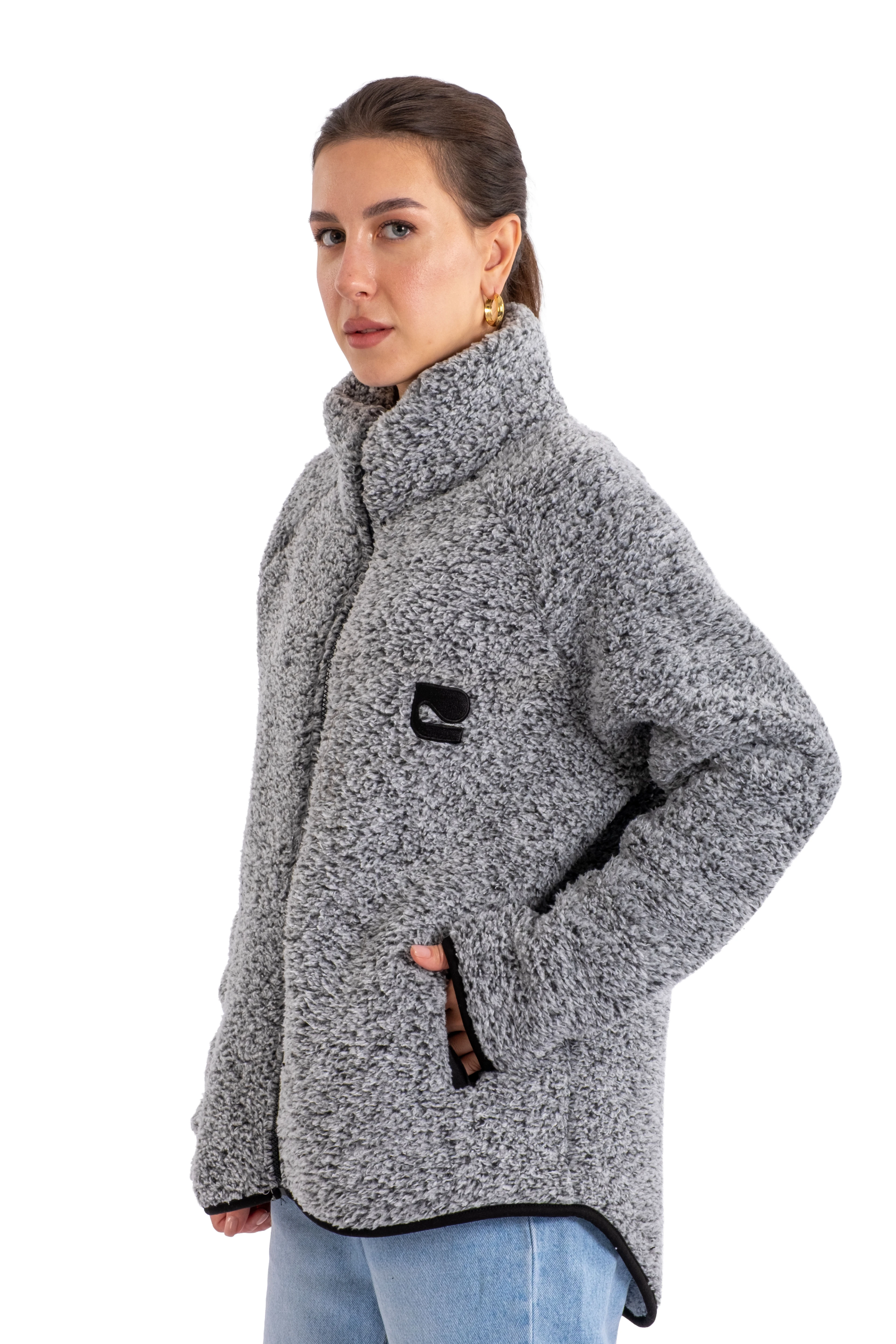 Boydan Fermuarlı Teddy Peluş Mont Kadın - C508