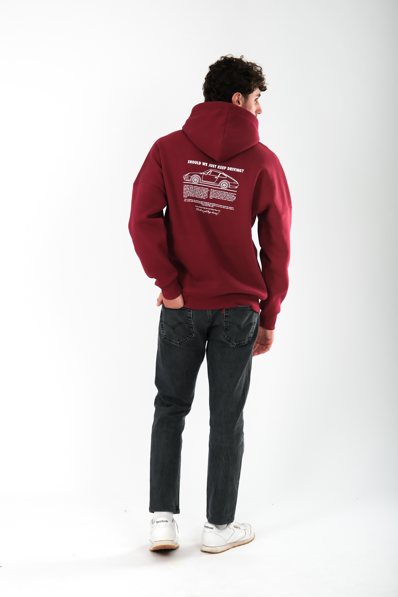 Just Keep Driving Oversize Fit Hoodie Erkek - Bordo C107