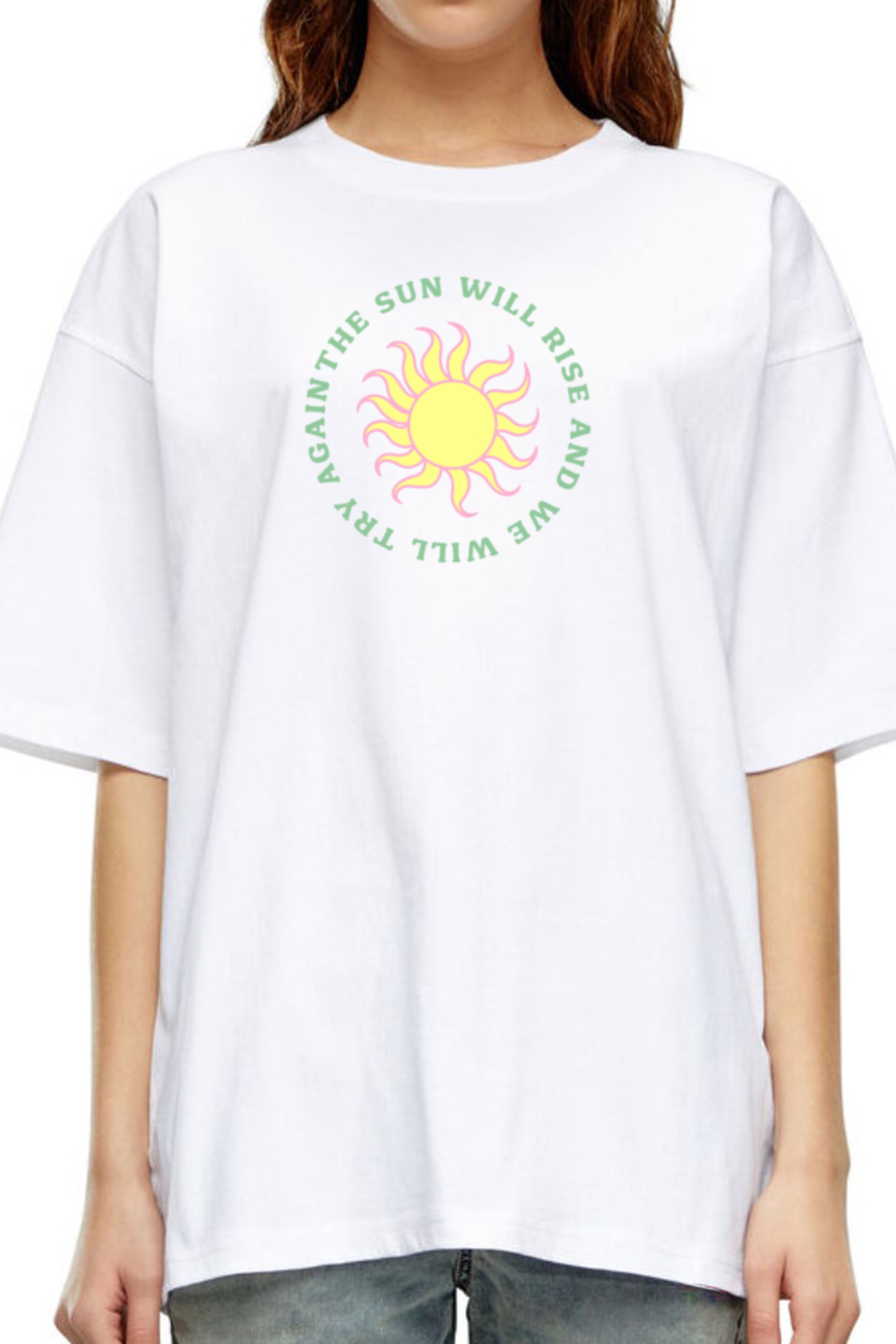 SUN Oversize T-Shirt Kadın - Beyaz C101