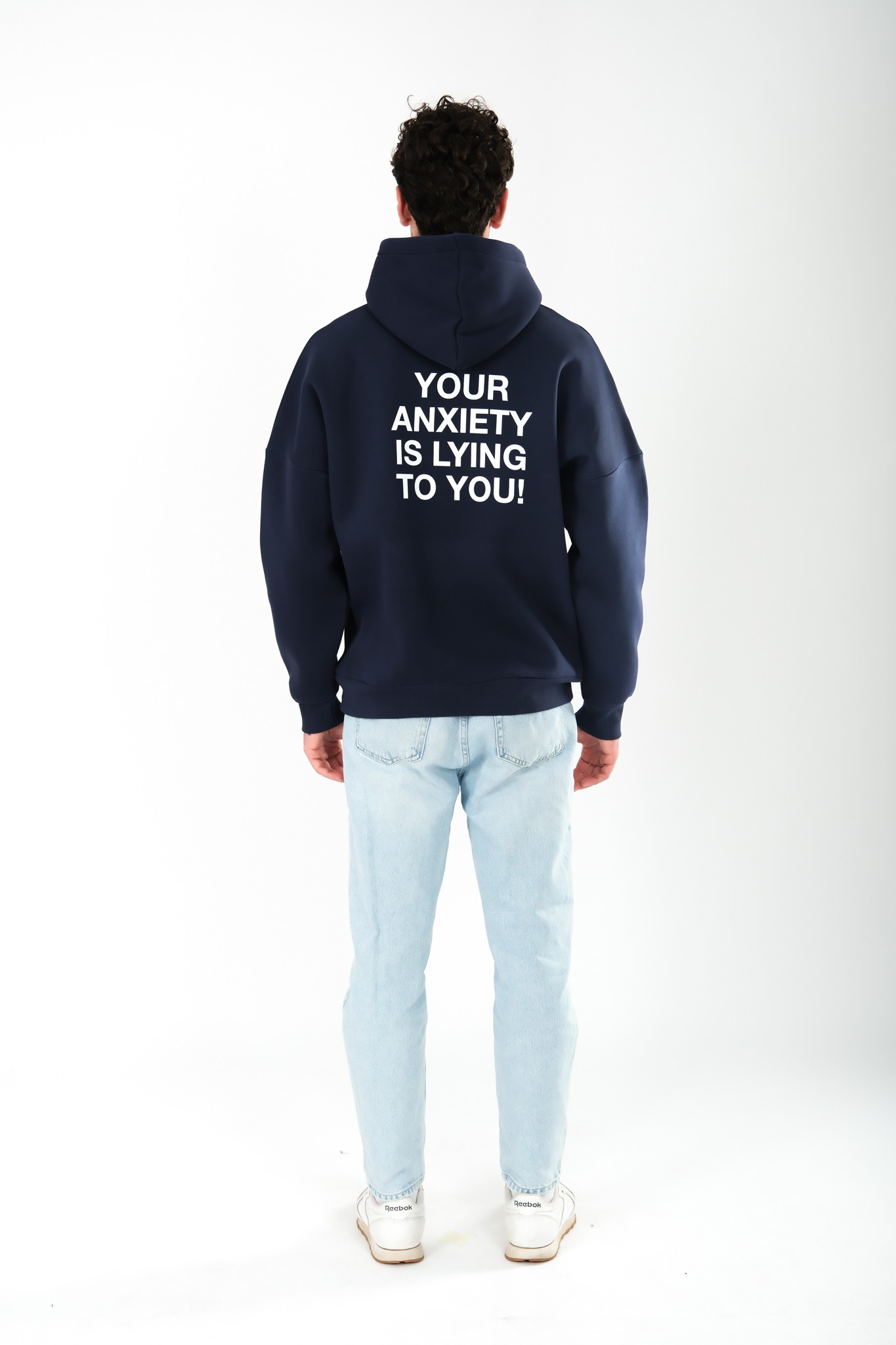 Anxiety Oversize Fit Hoodie Erkek - Lacivert C107