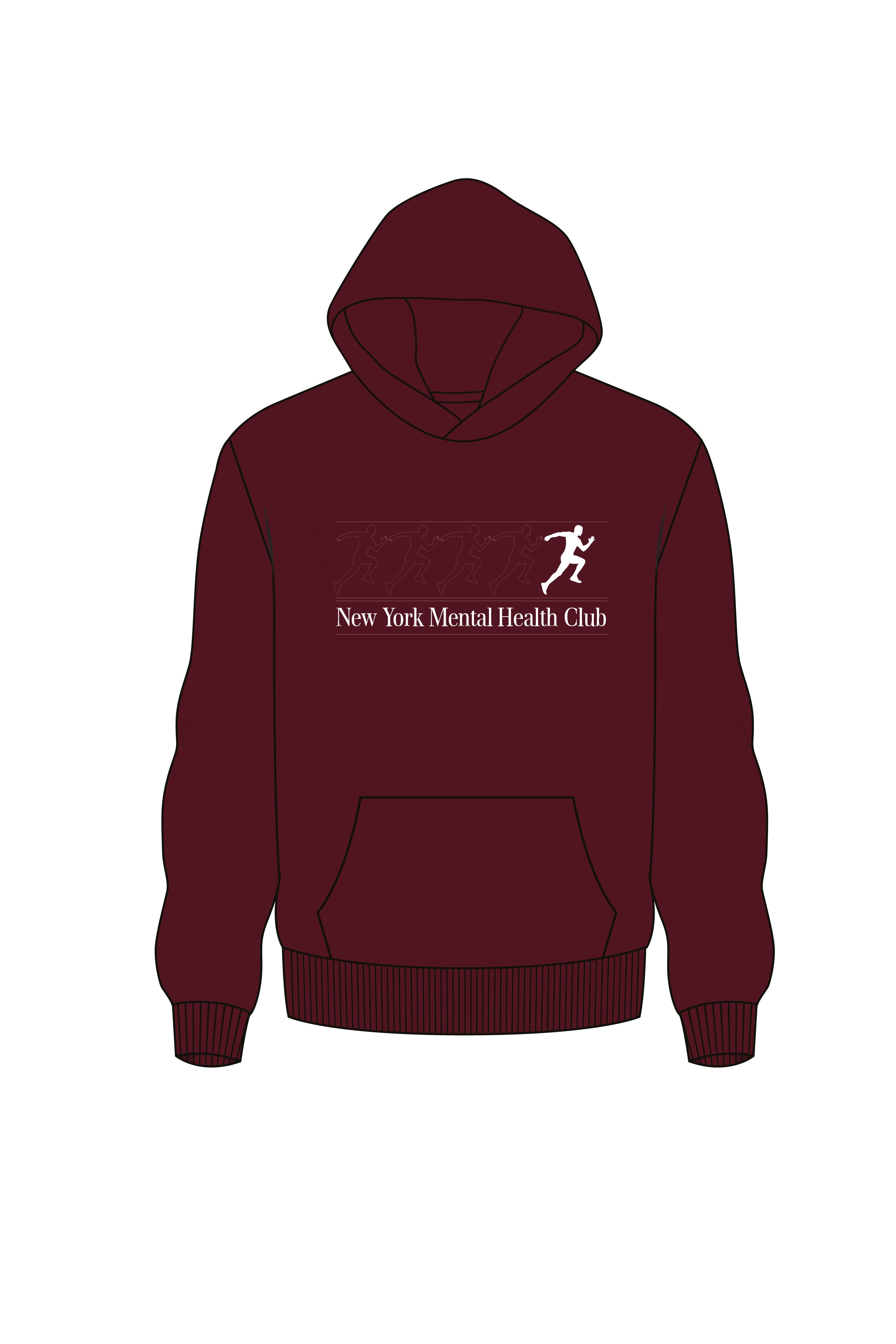 New York Mental Health Club Oversize Fit Hoodie Erkek - Bordo