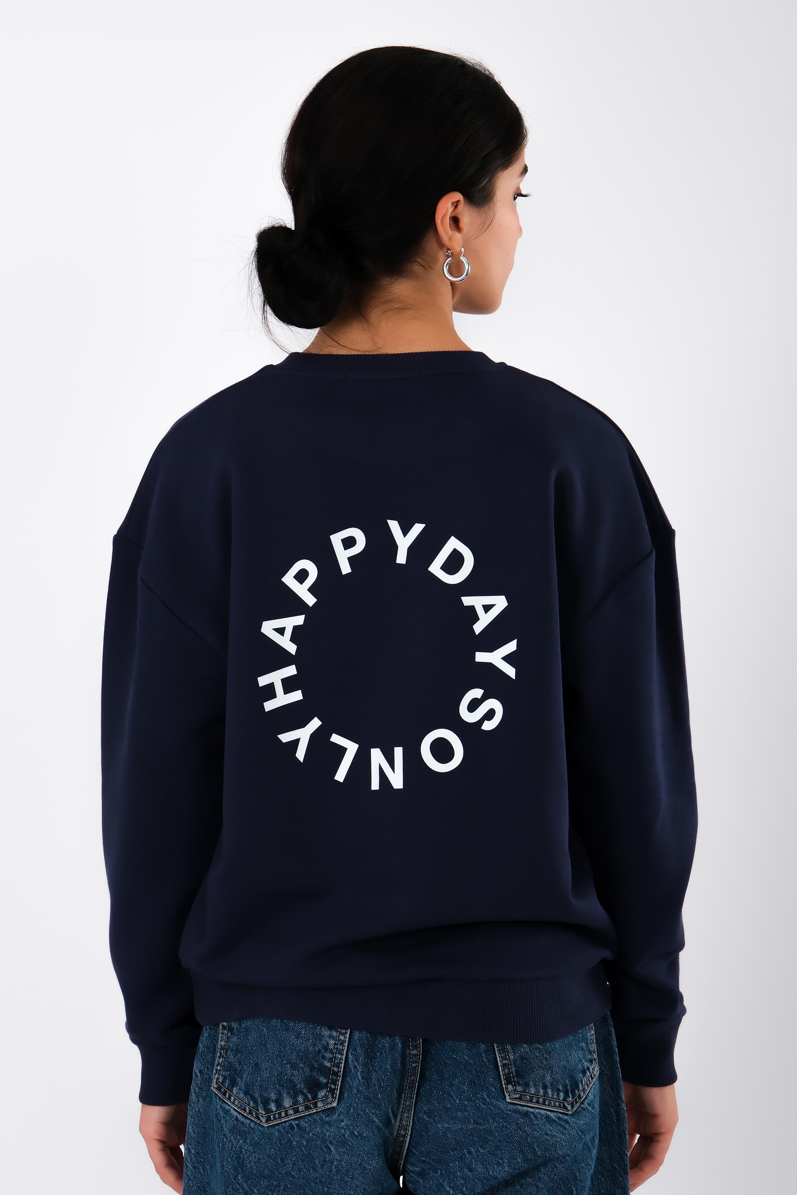 Happy Days Relaxed Fit Sweatshirt Kadın - Lacivert C504