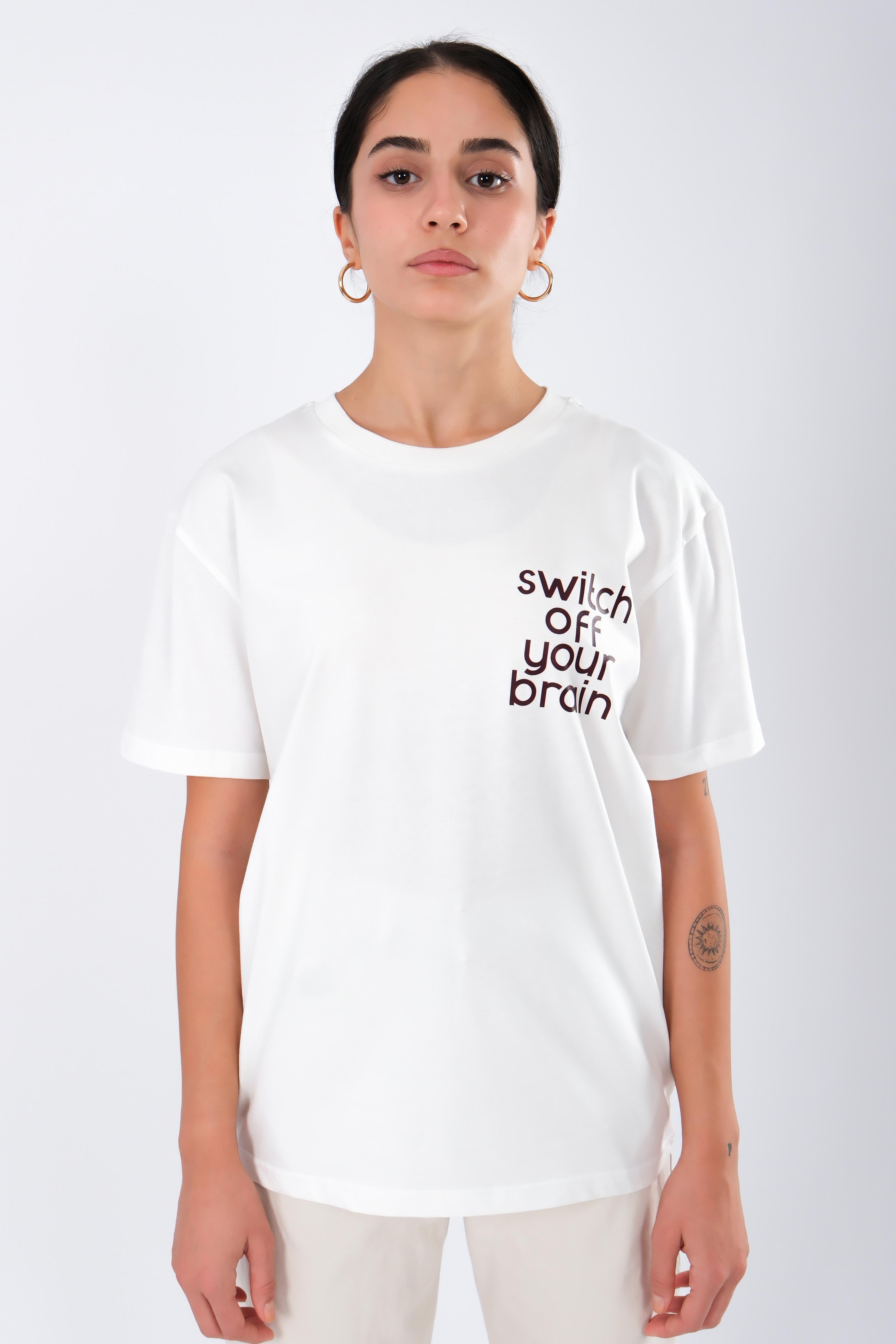 Switch Off Relaxed Fit Kadın T-Shirt - Ekru C501