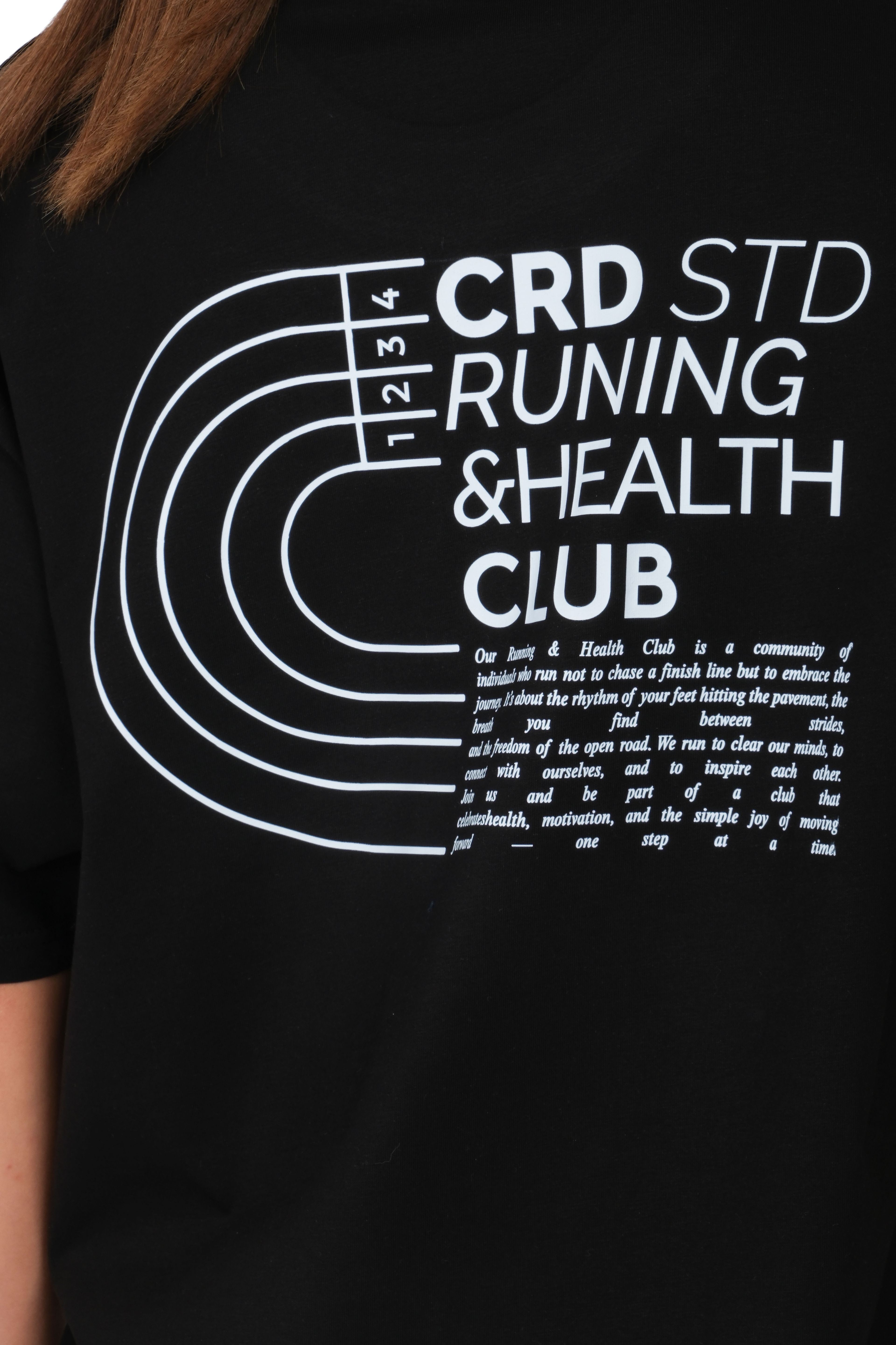 Runing Club Oversize Fit T-Shirt Kadın - Siyah C101