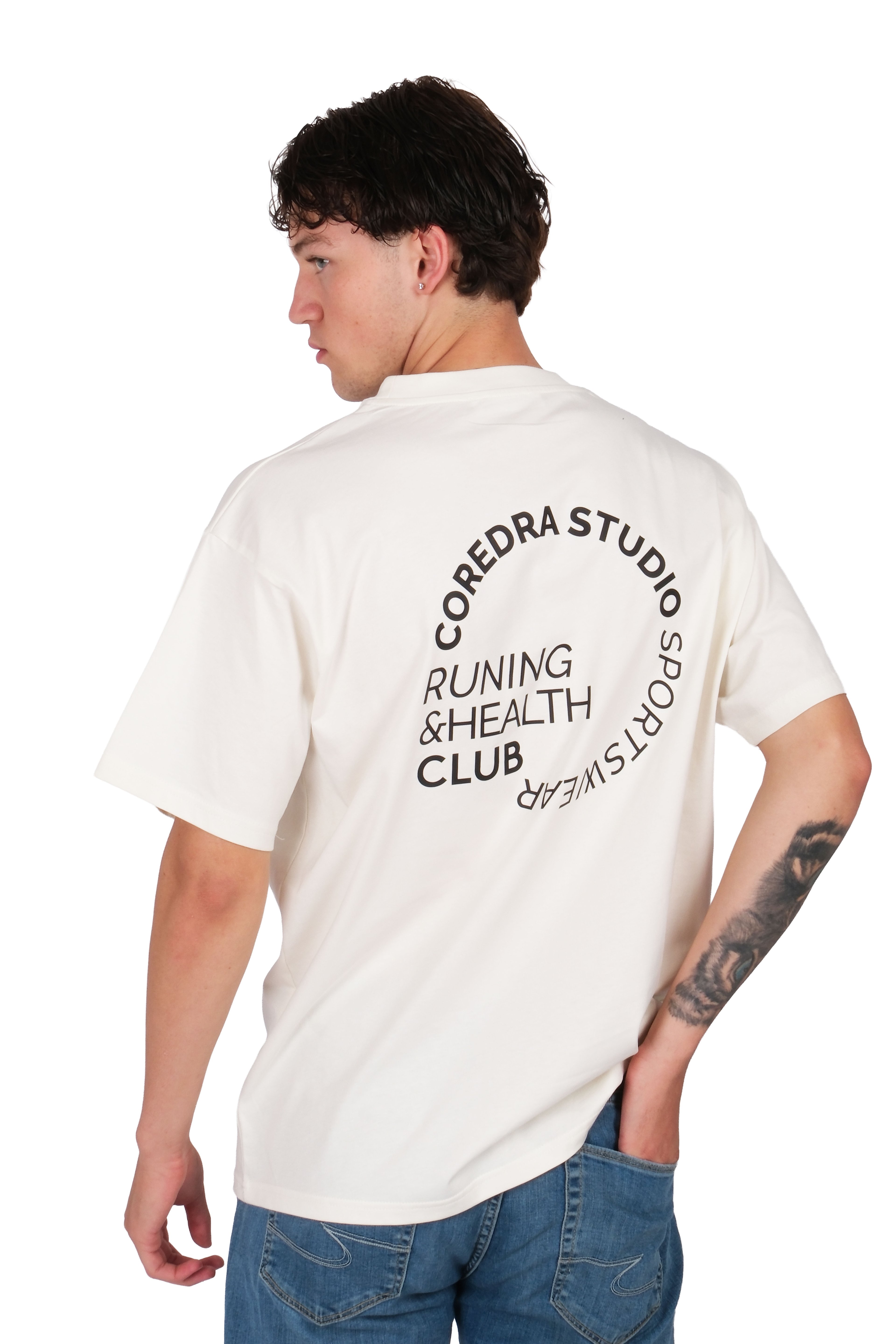 Runing And Health Club Oversize Fit Erkek T-Shirt Ekru C101