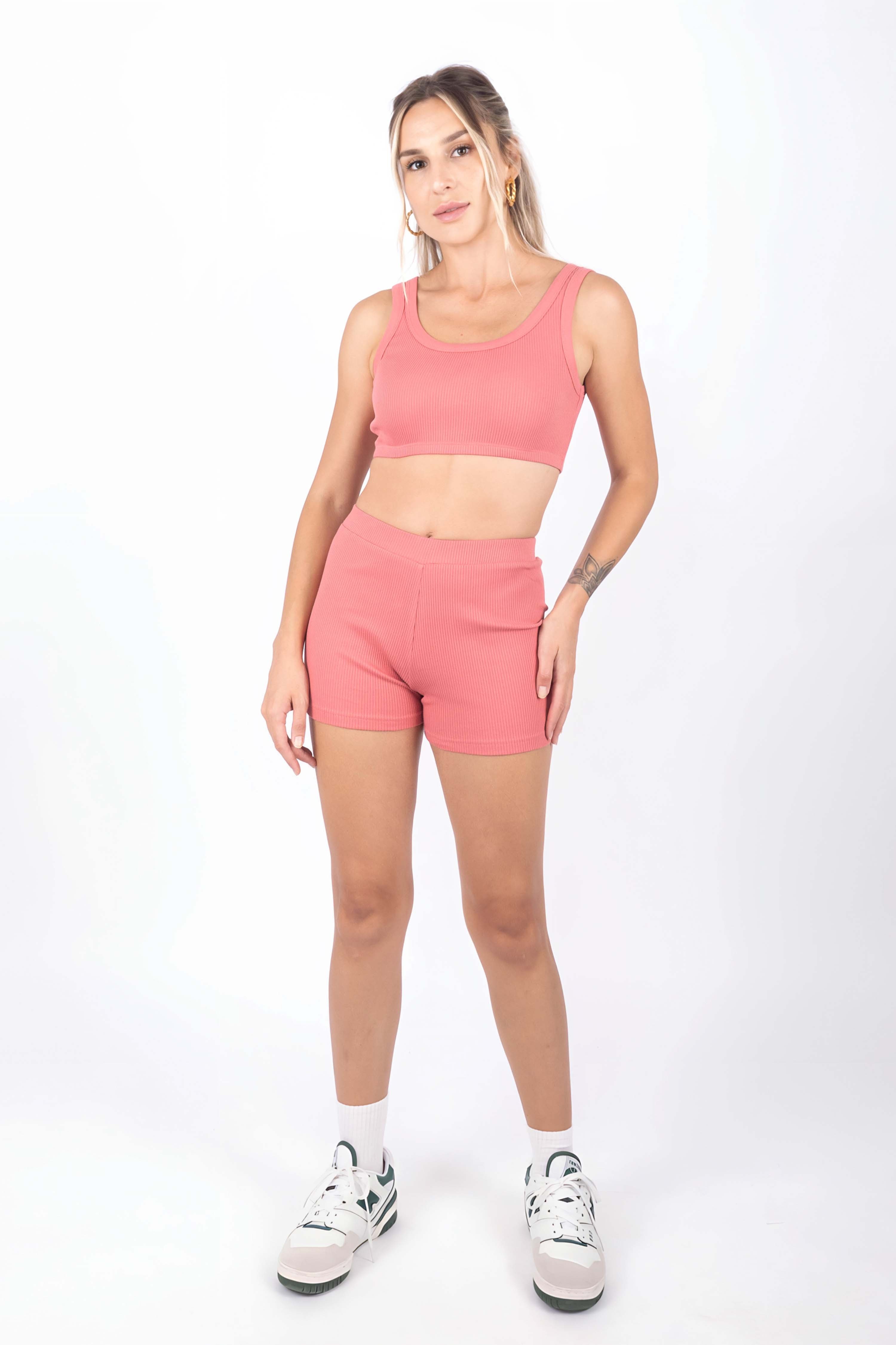 Kadın Fitilli Crop Top  - Mercan C513