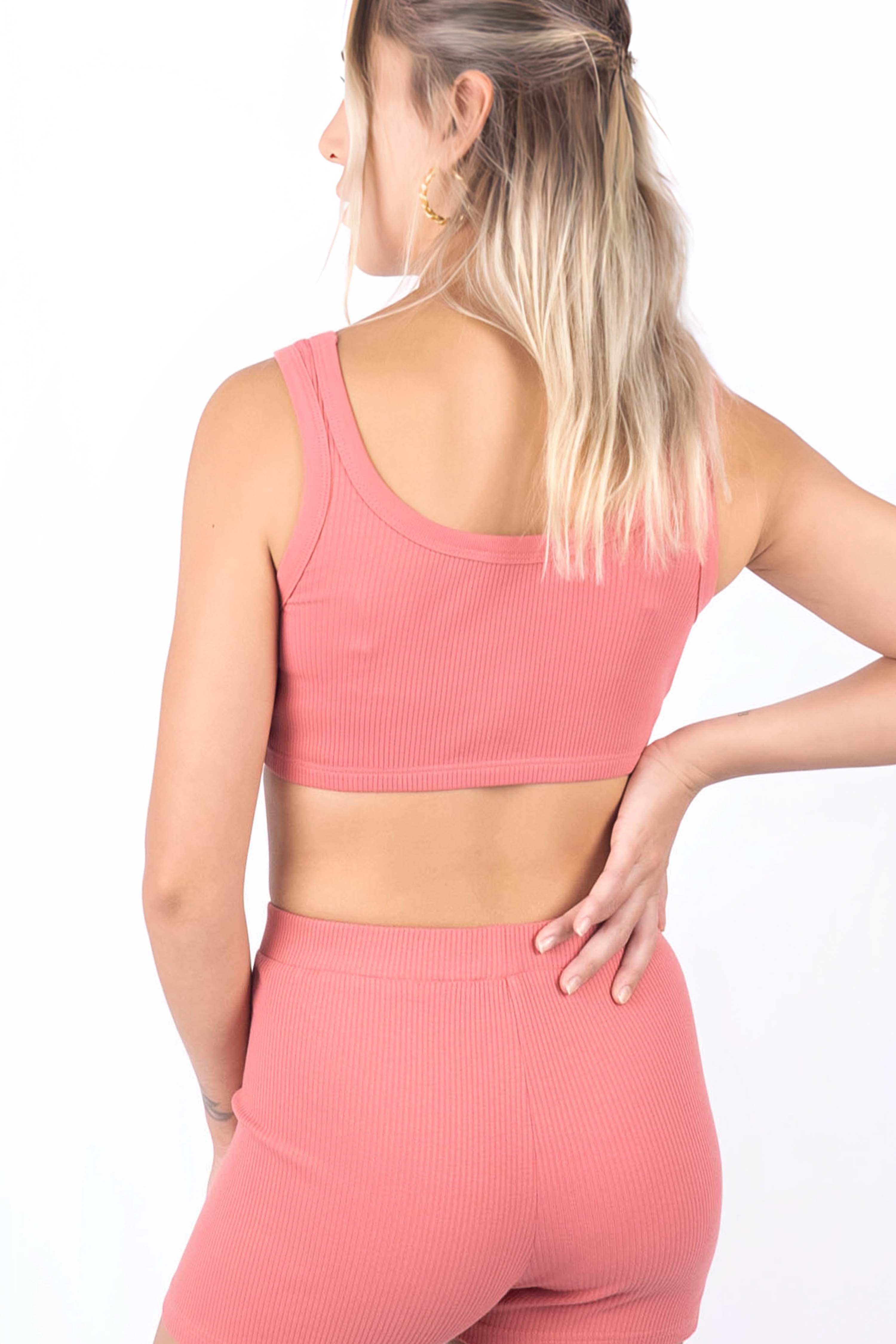 Kadın Fitilli Crop Top  - Mercan C513