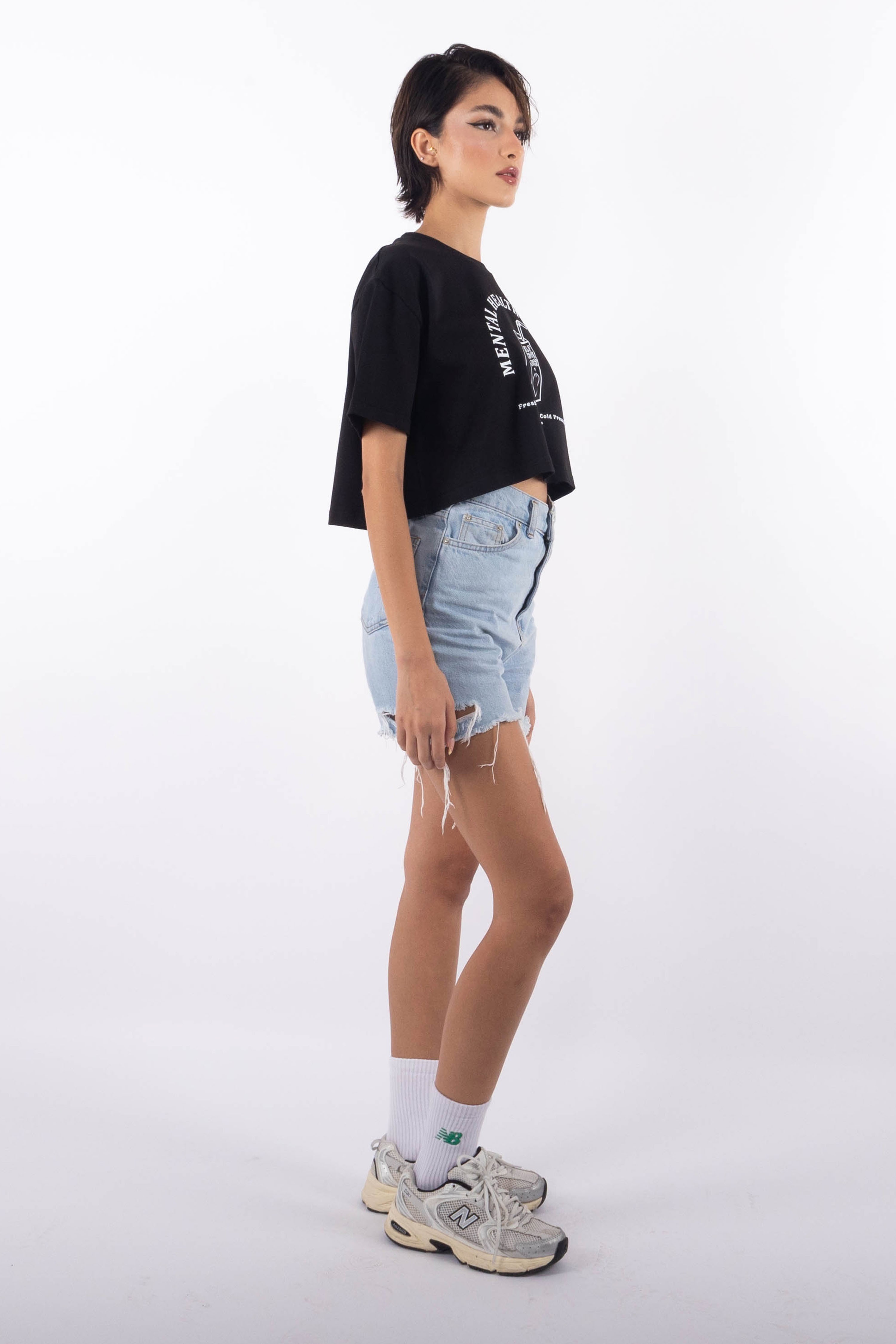 Juice Oversize Kadın Crop T-Shirt Siyah C509