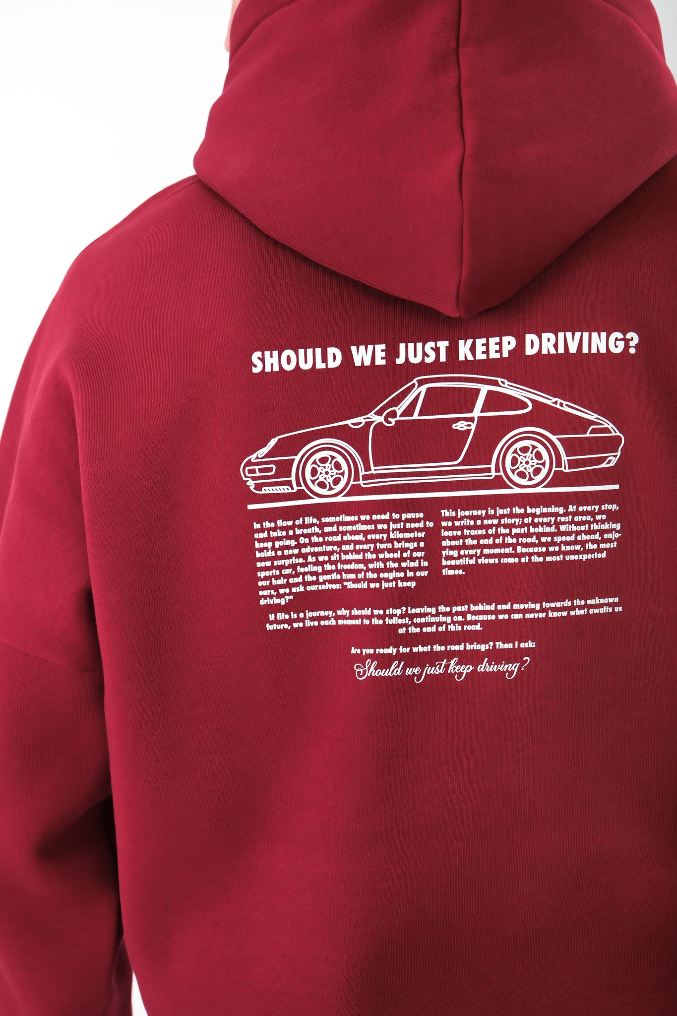 Just Keep Driving Oversize Fit Hoodie Erkek - Bordo C107