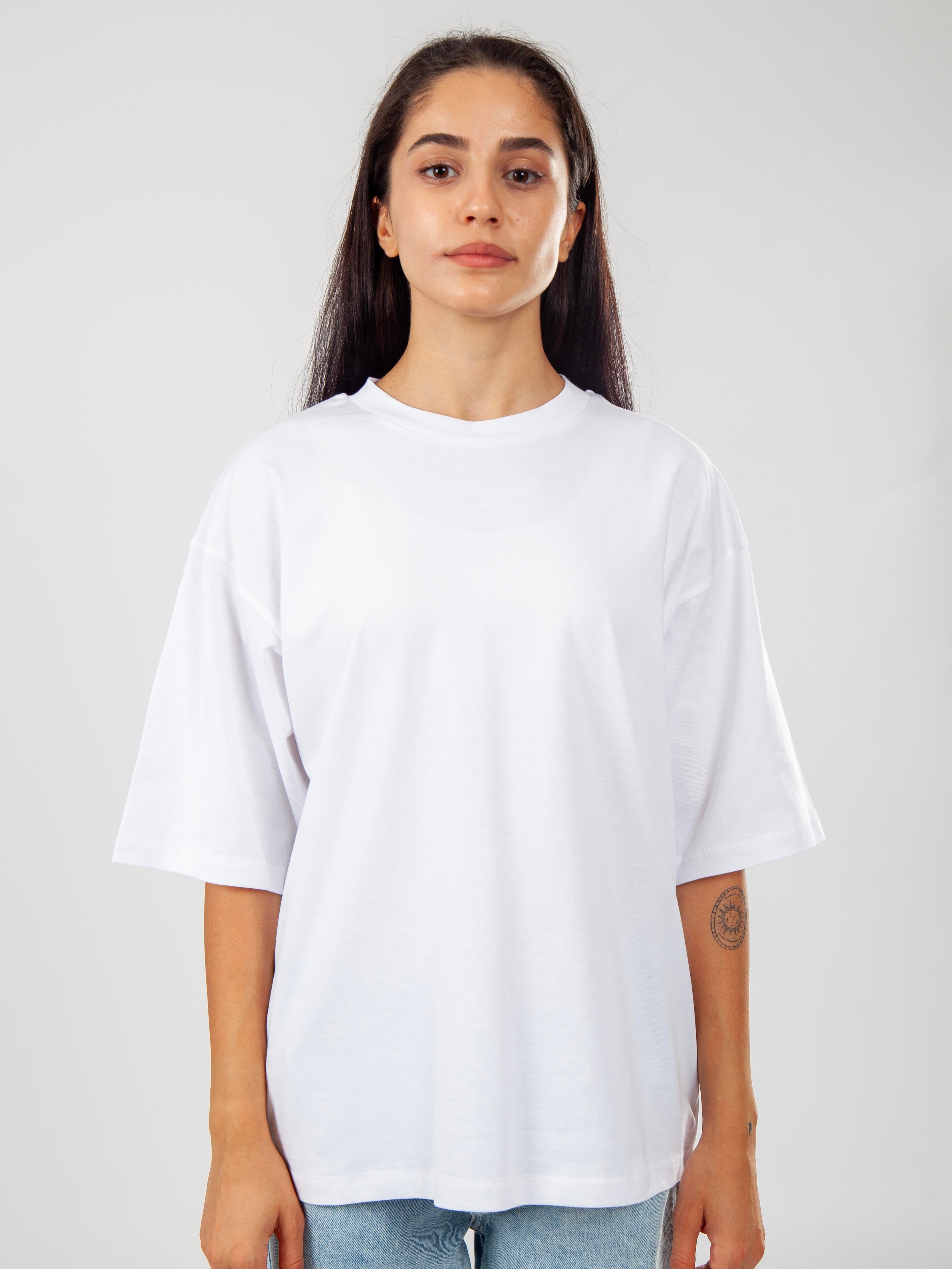 Basic Oversize T-Shirt Kadın - Beyaz C101