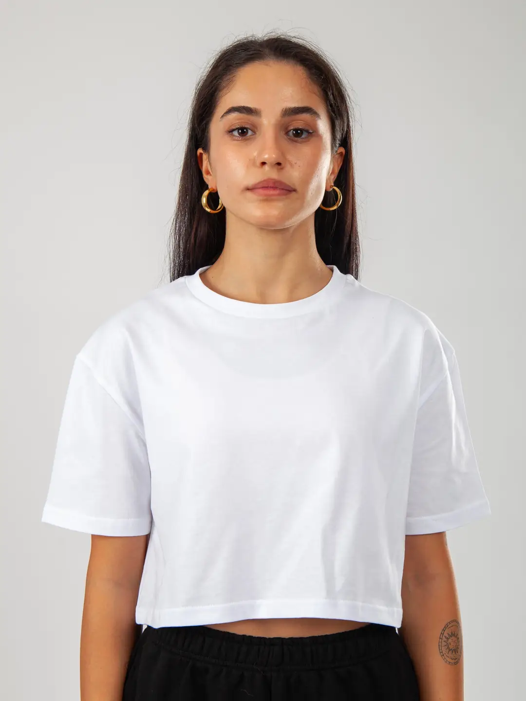 Oversize Kadın Crop T-Shirt Beyaz