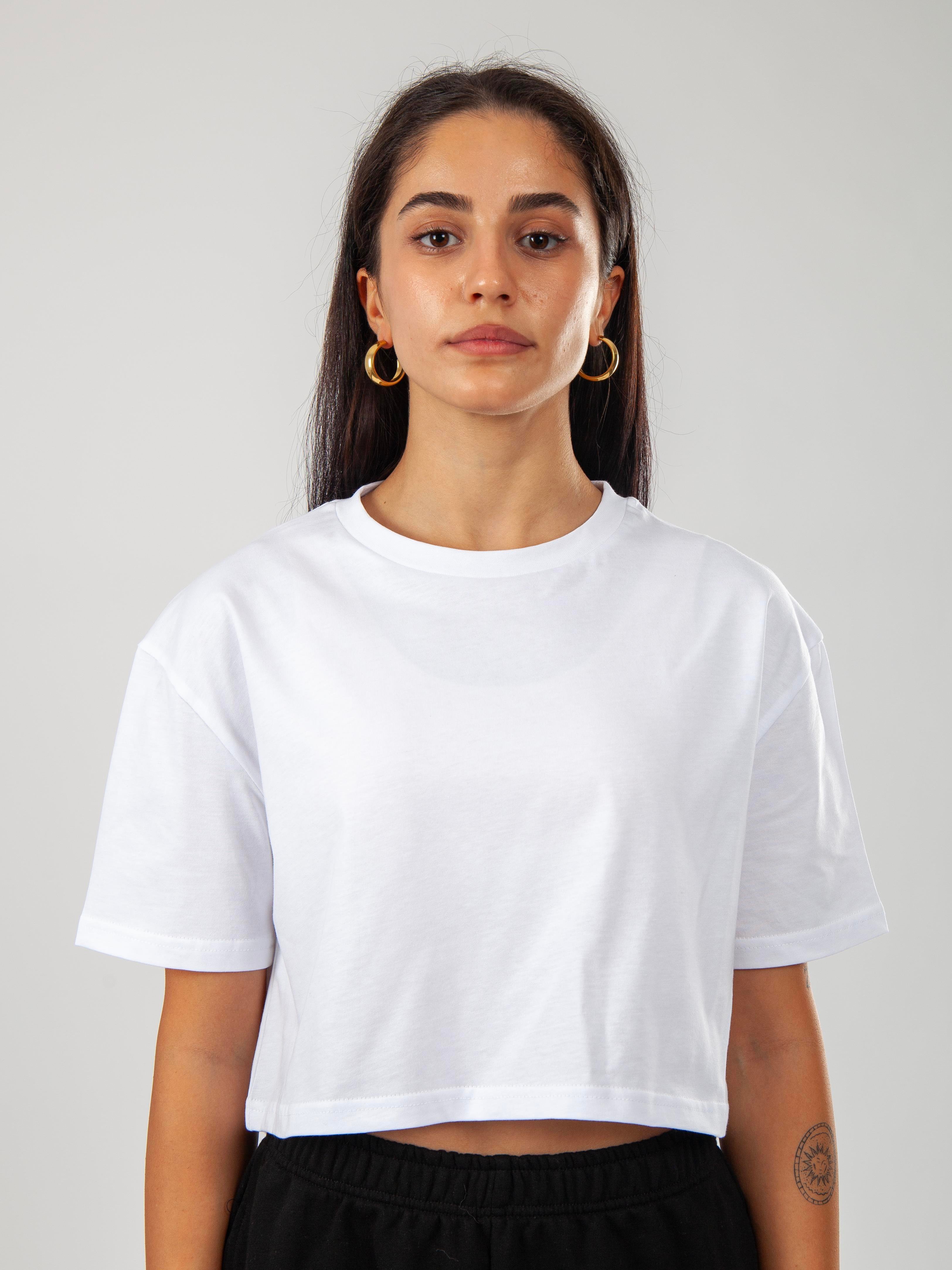 Oversize Kadın Crop T-Shirt Beyaz C509