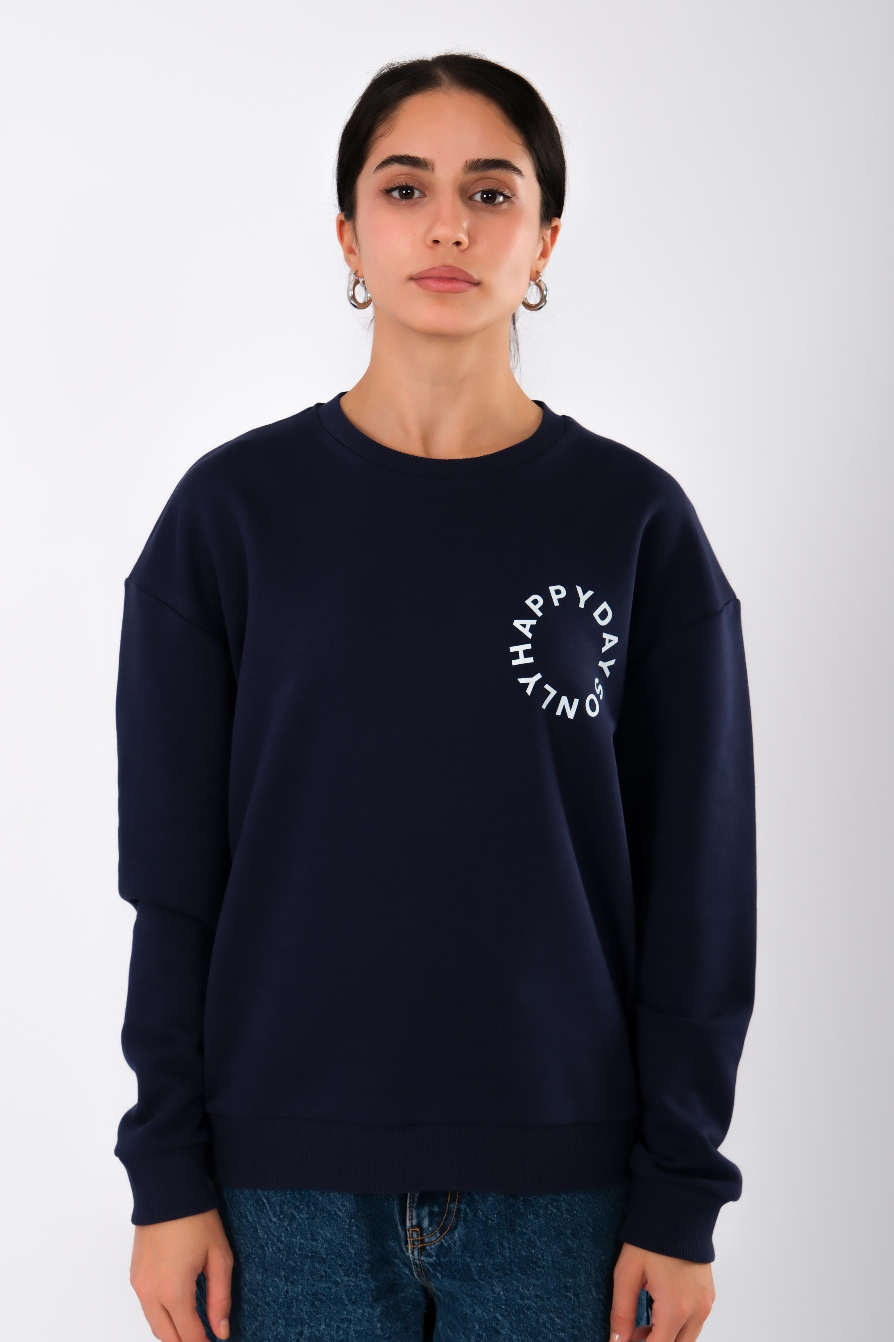 Happy Days Relaxed Fit Sweatshirt Kadın - Lacivert C504