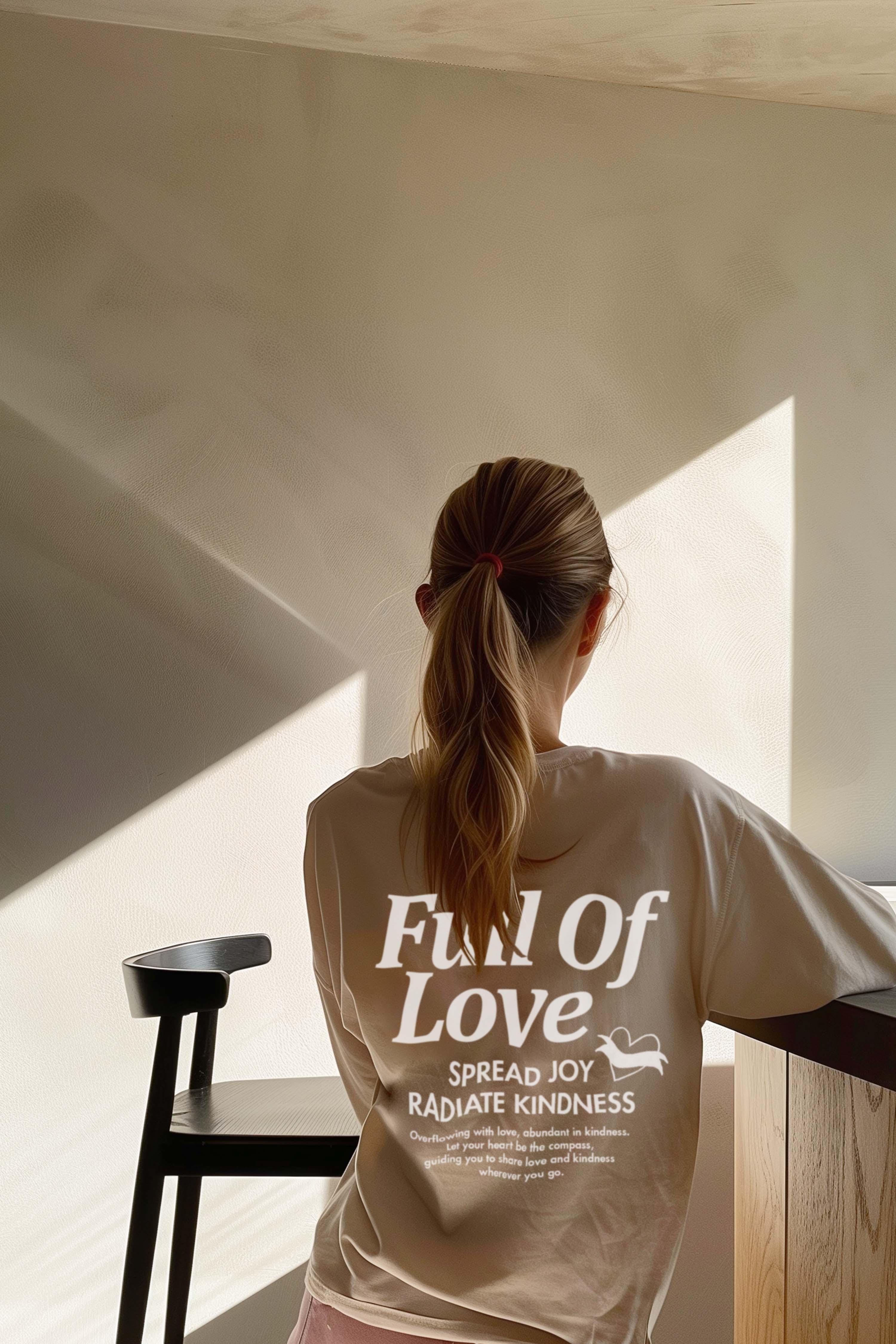 Full Of Love Oversize T-Shirt Kadın - Bej