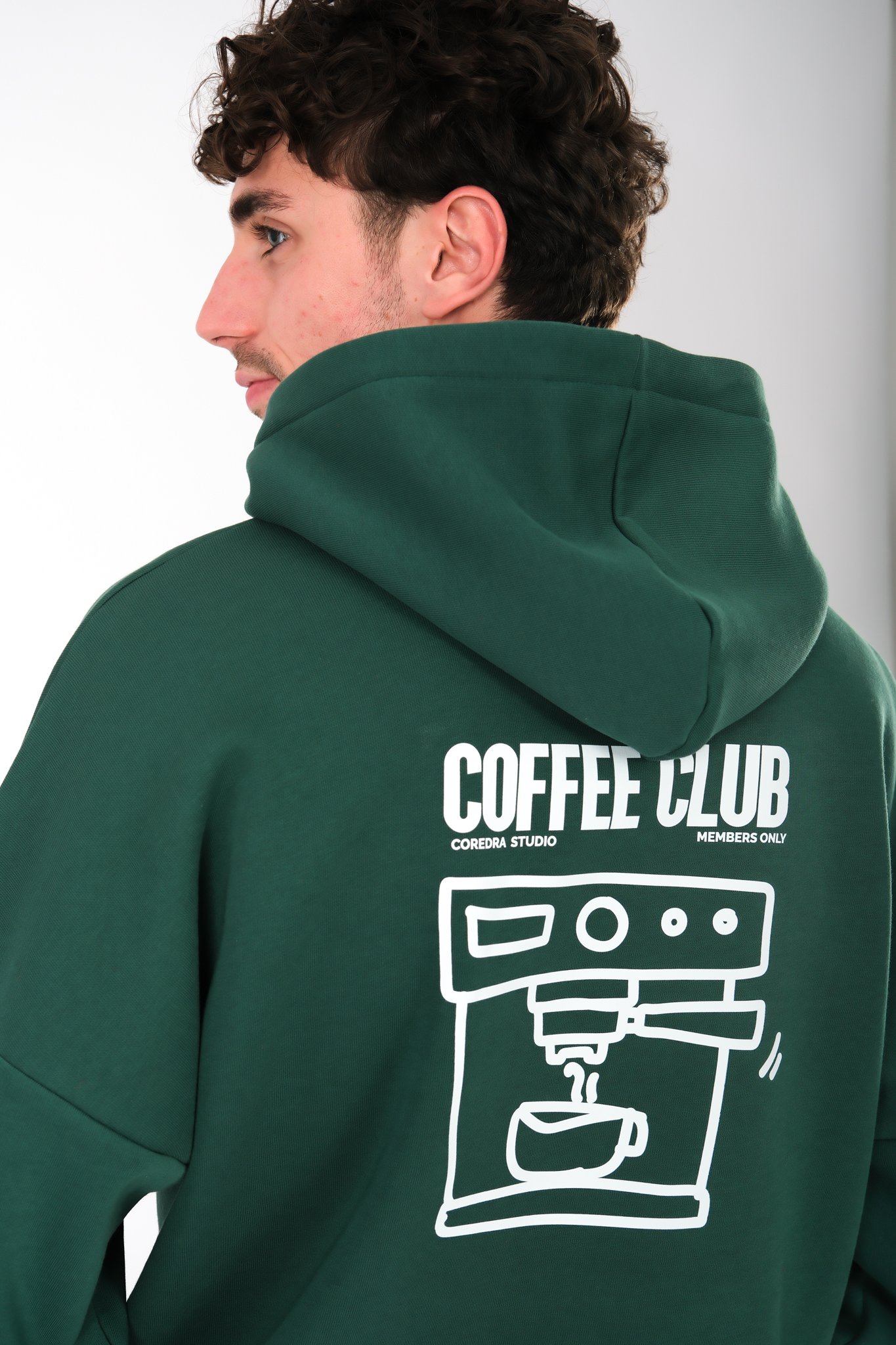 Coffee Club Oversize Fit Hoodie Erkek - Yeşil C107