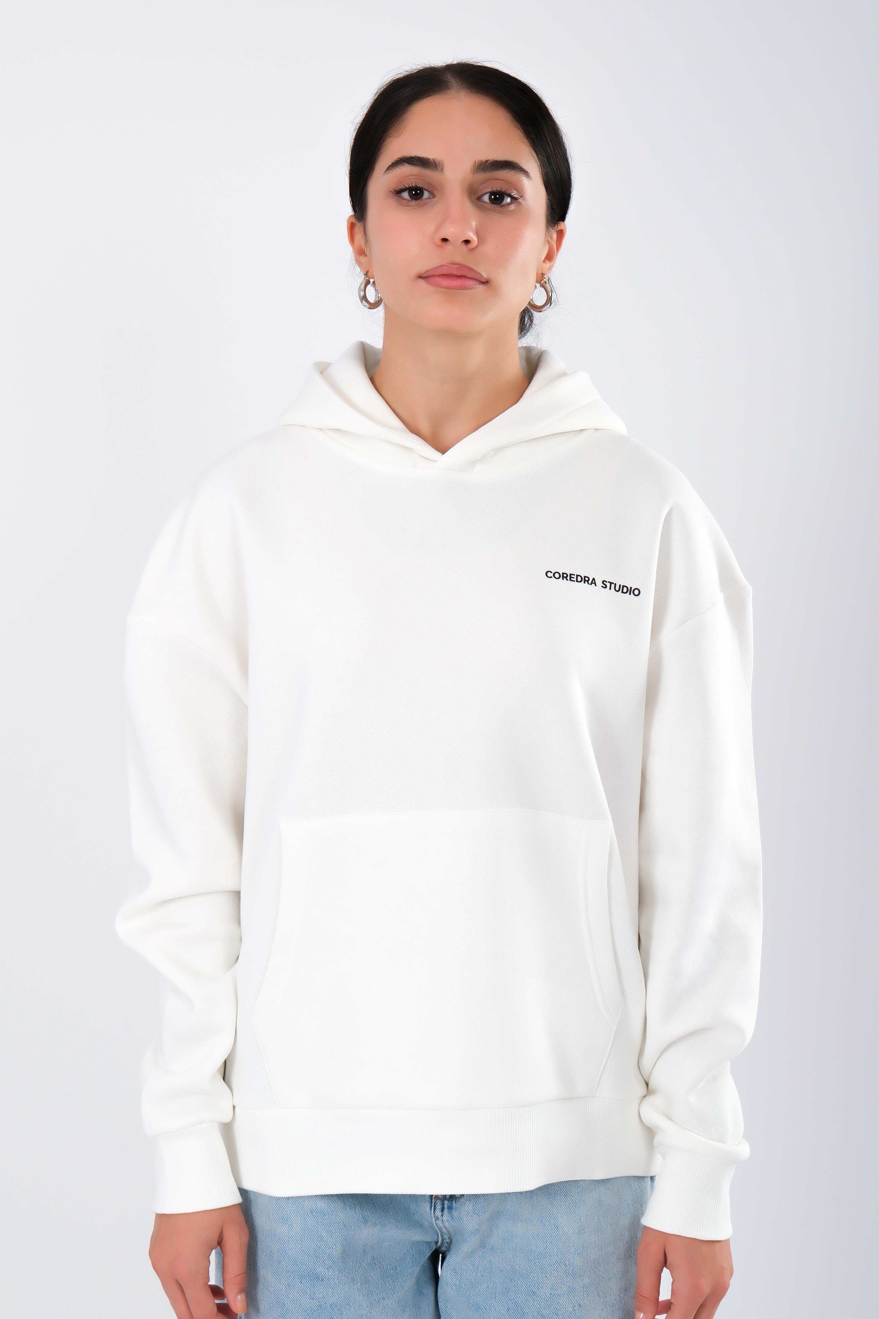 Coredra Studio Ekru  - Relaxed Fit Hoodie Kadın C503