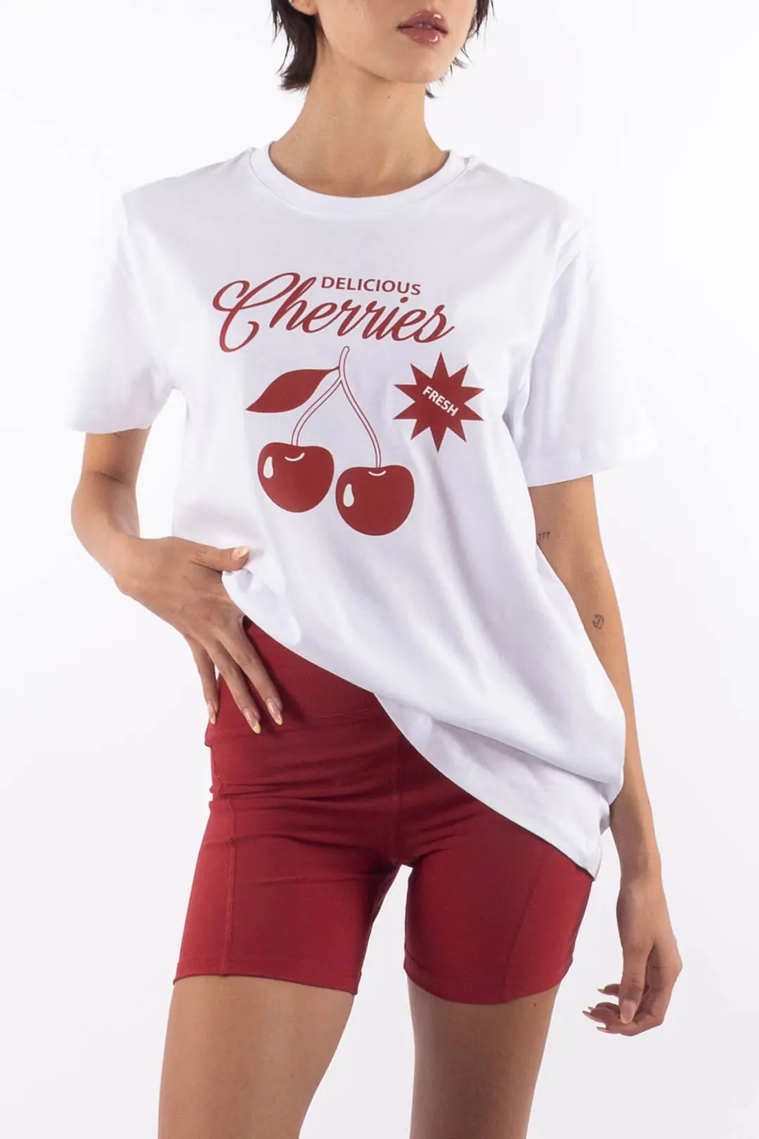 Cherries Regular T-Shirt Kadın-Beyaz