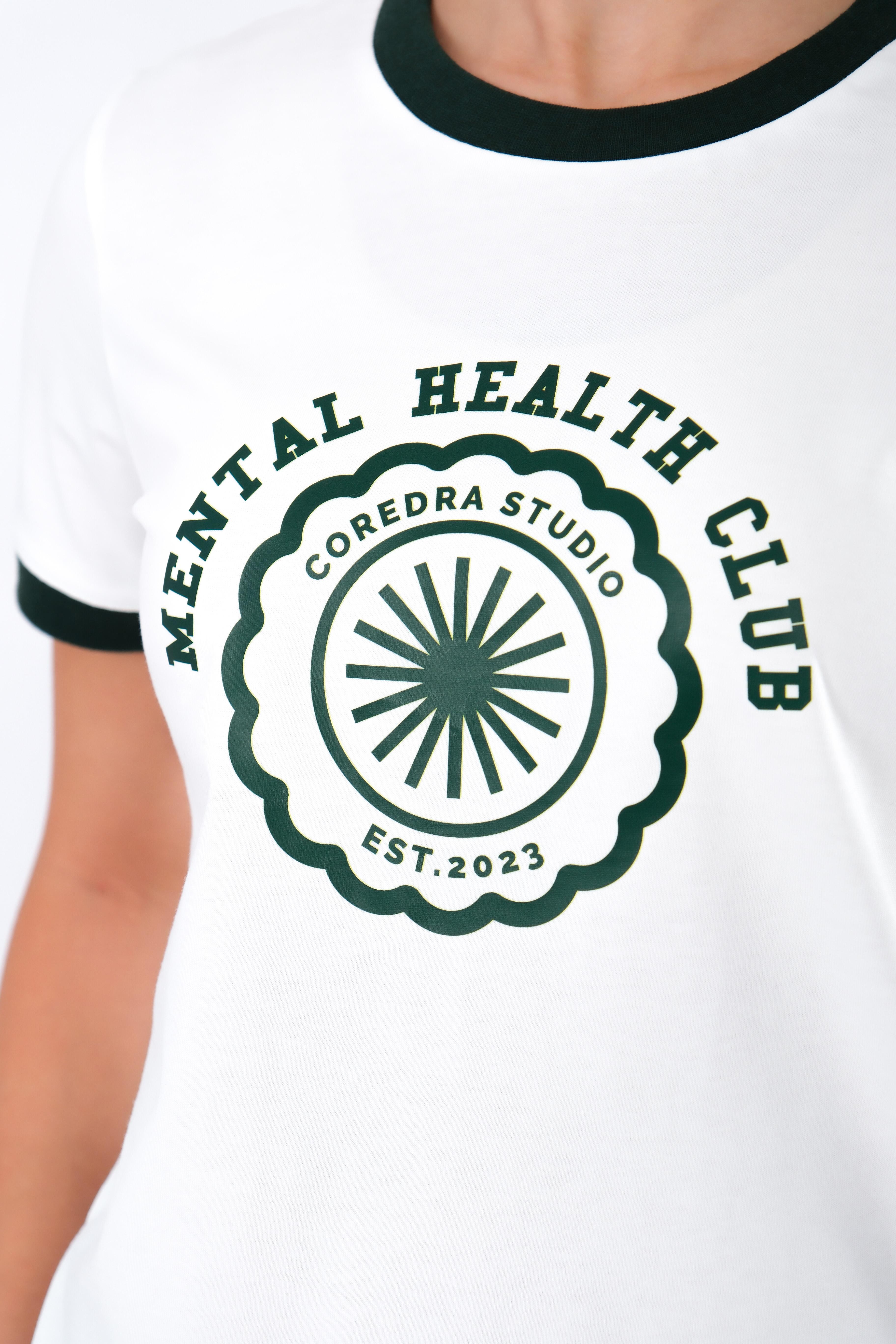 Regular Fit Yeşil Kontrast Ribanalı  Ekru T-Shirt Kadın - MENTAL HEALTH CLUB C502