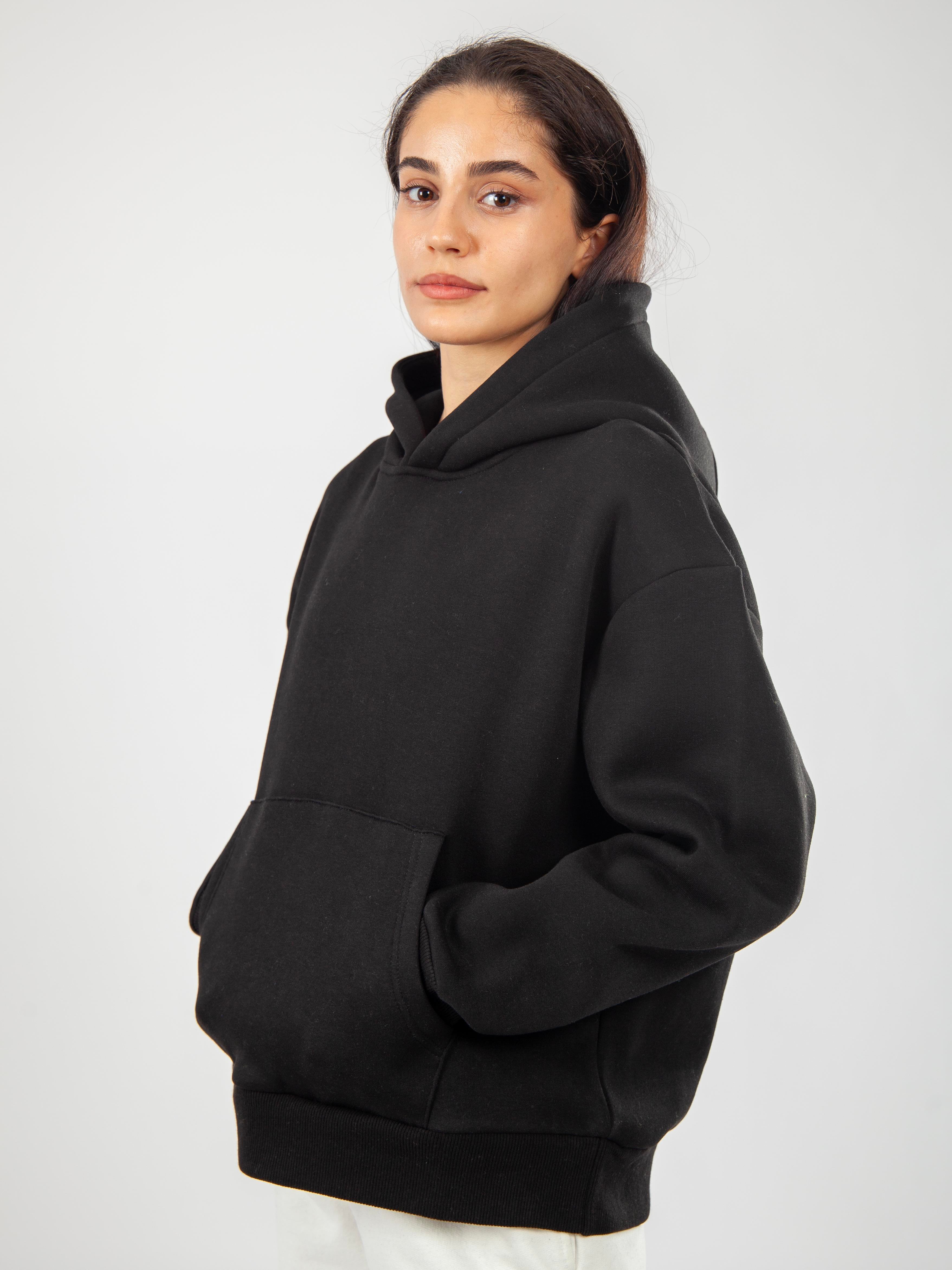 Basic Kadın Relaxed Fit Hoodie - Siyah C503