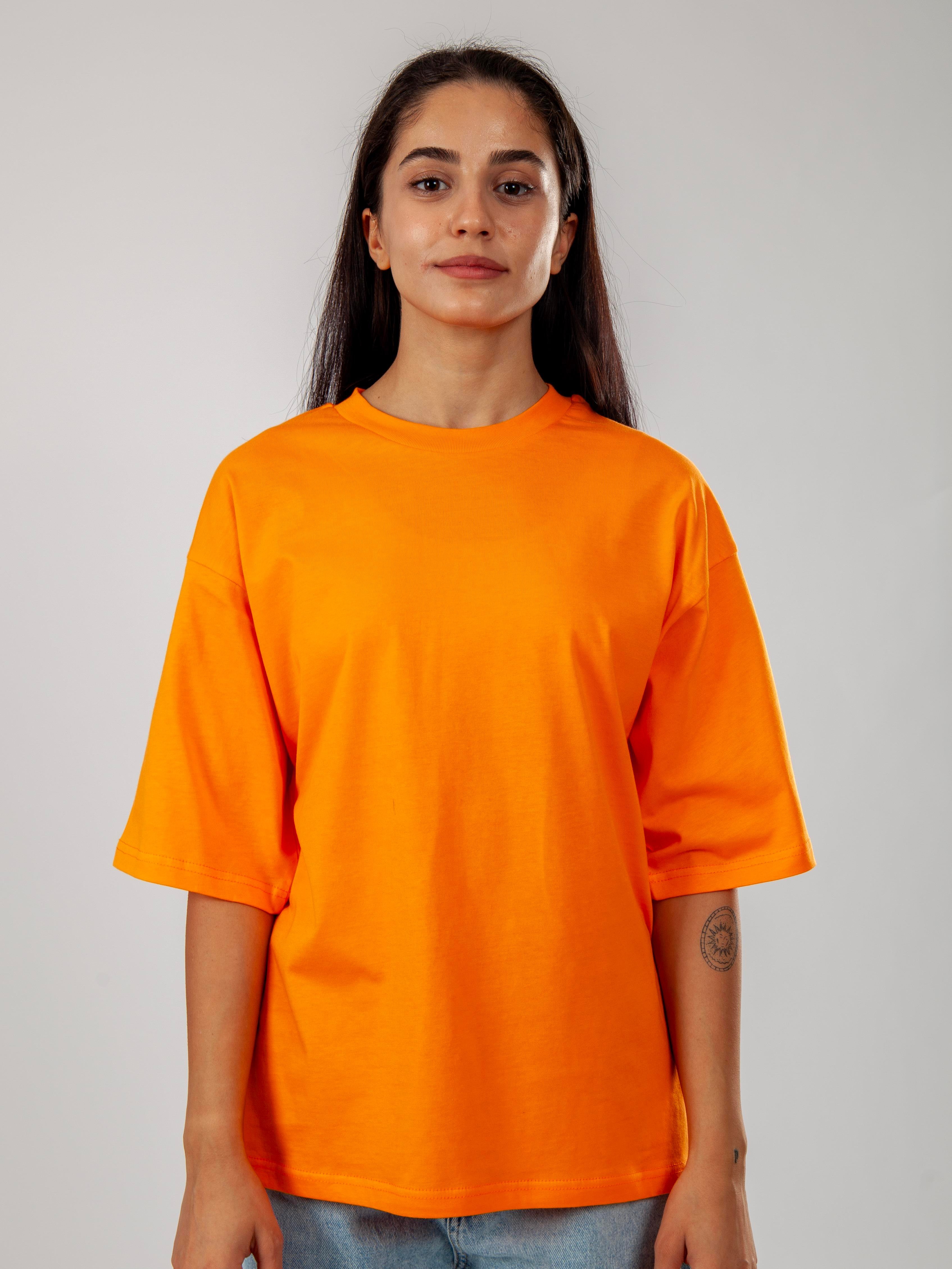 Basic Oversize T-Shirt Kadın - Turuncu C101