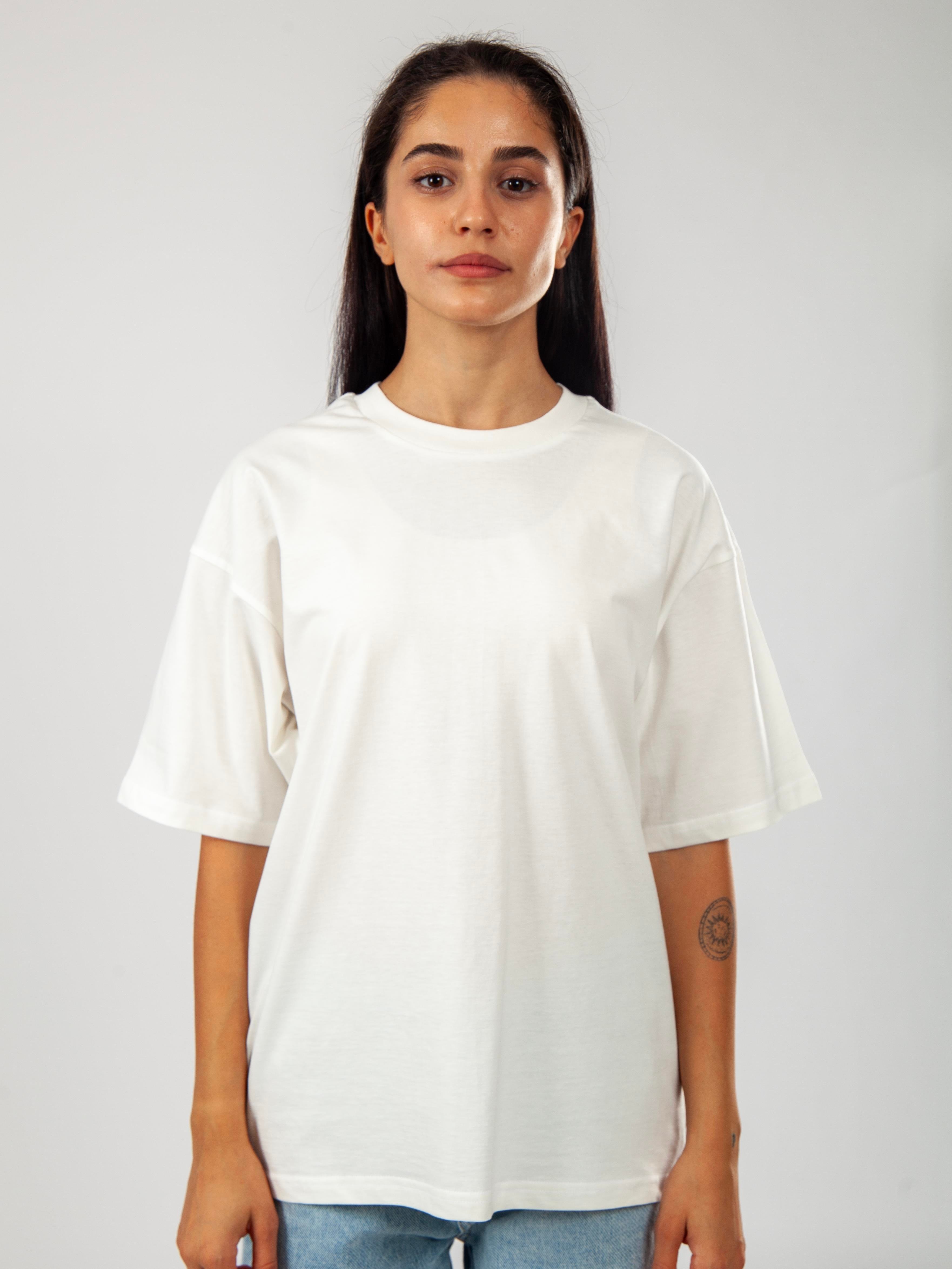 Basic Oversize T-Shirt Kadın - Ekru C101