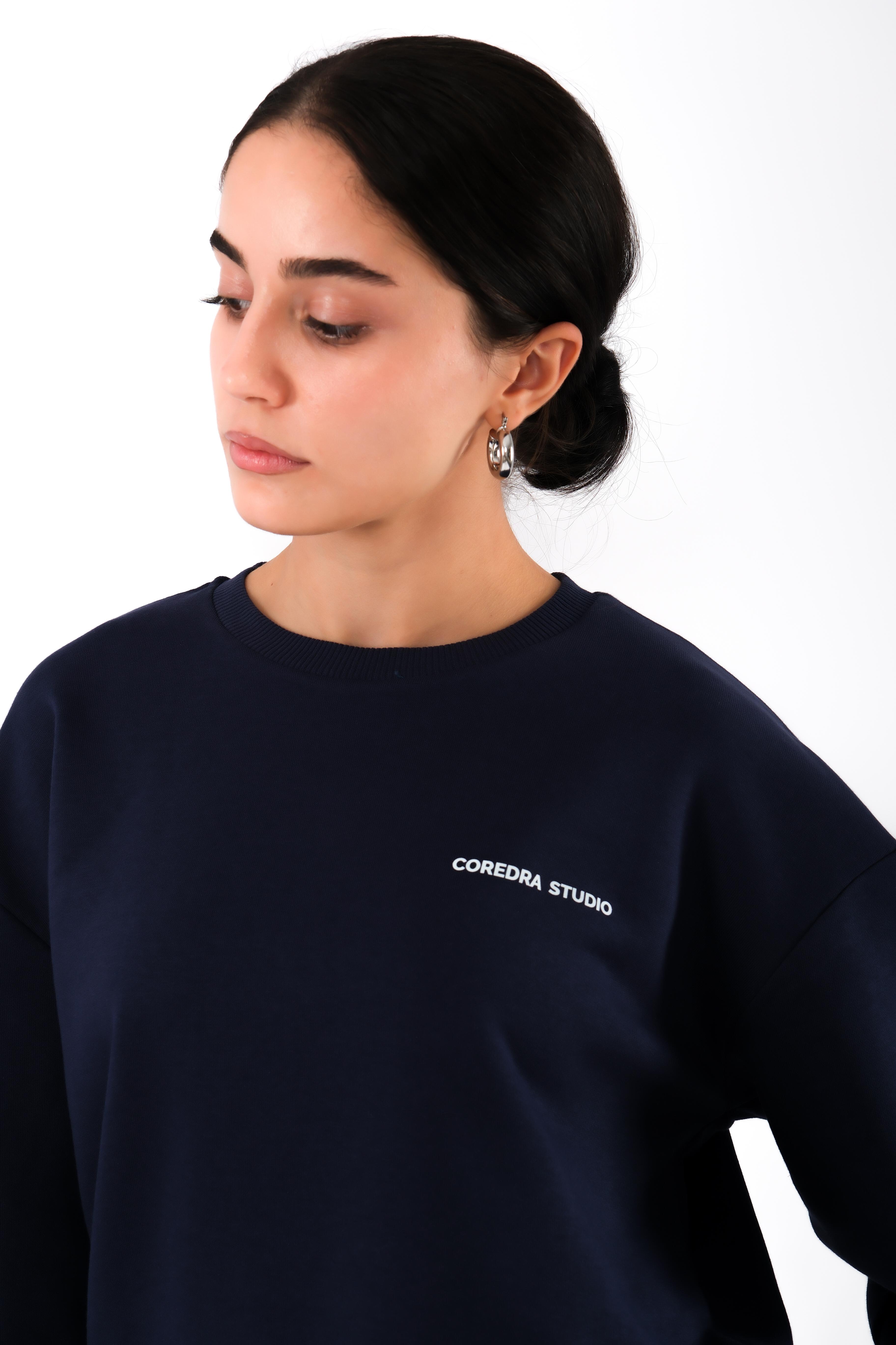 Coredra Studio Lacivert  - Relaxed Fit Sweatshirt Kadın C504