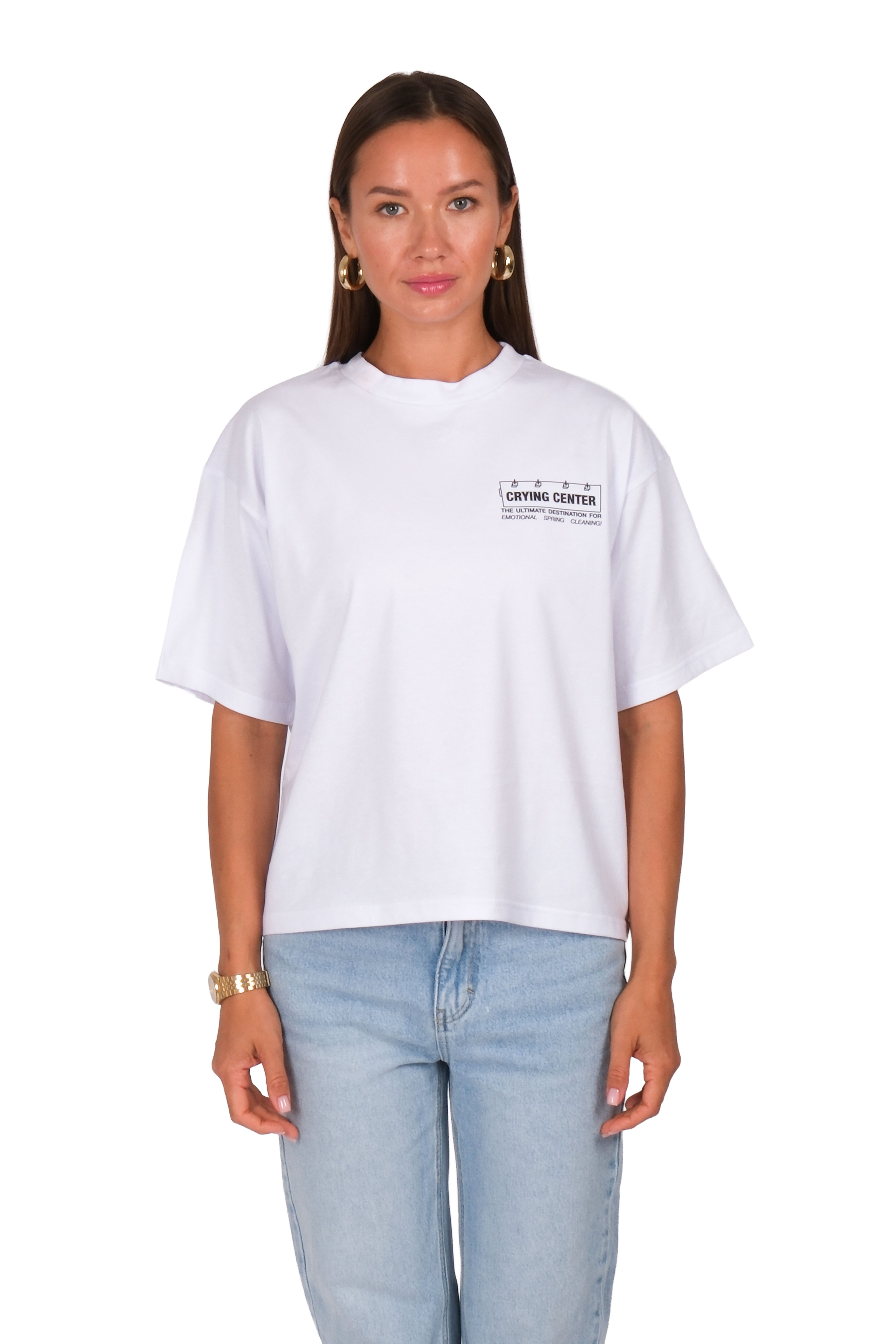 Crying Center Boxed Fit Kadın T-Shirt Beyaz C590