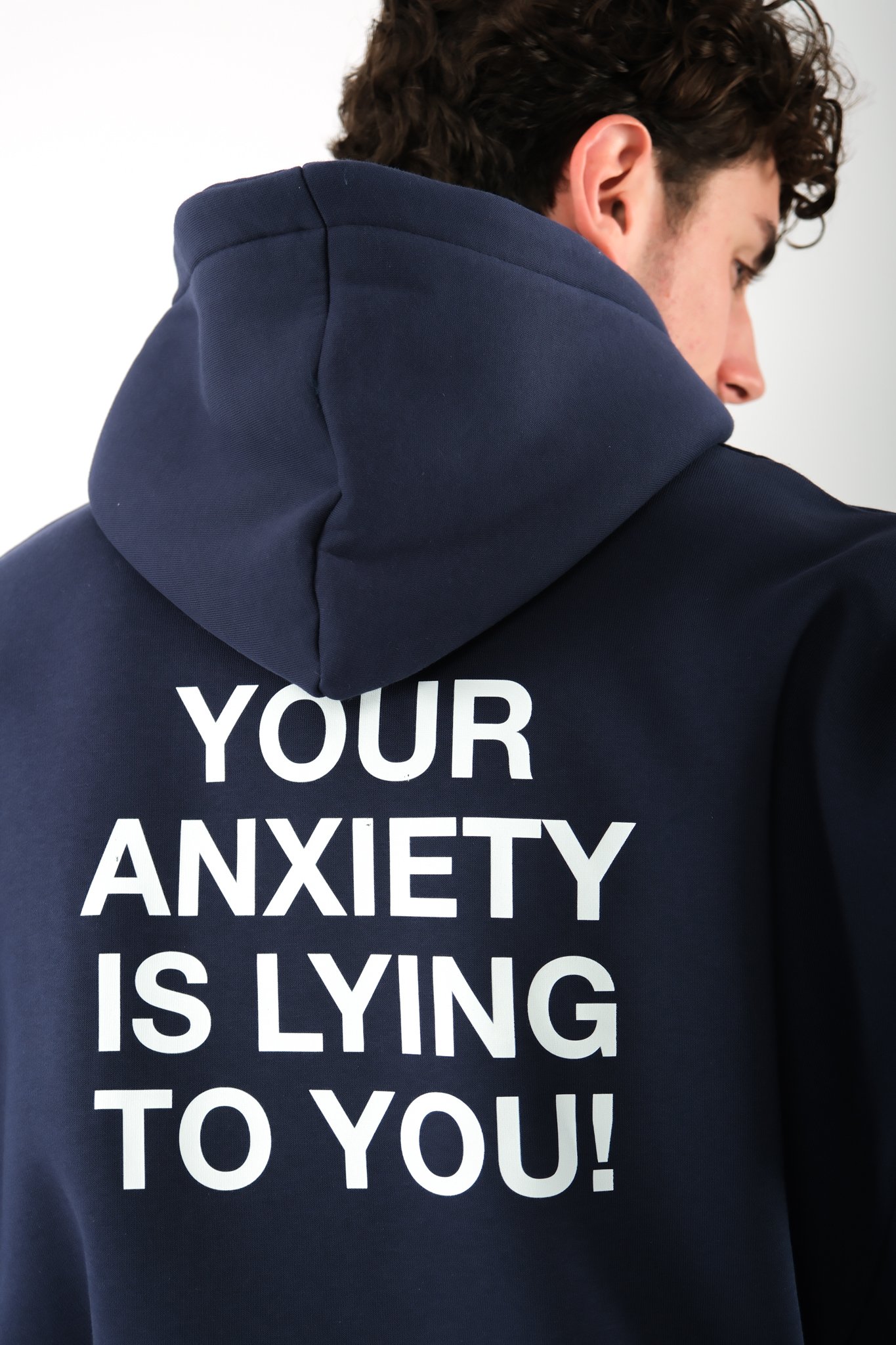 Anxiety Oversize Fit Hoodie Erkek - Lacivert C107