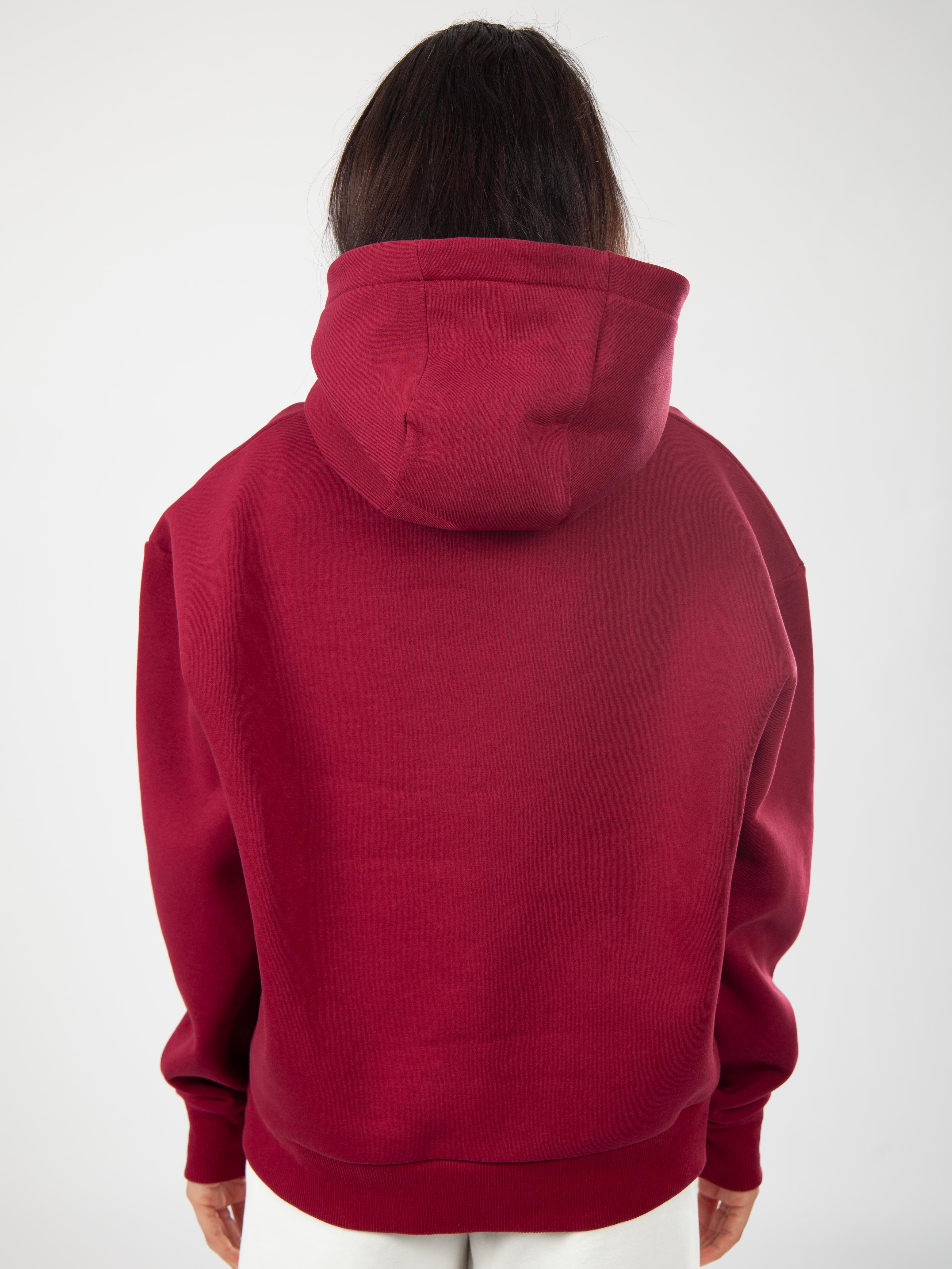 Basic Kadın Relaxed Fit Hoodie - Bordo C503