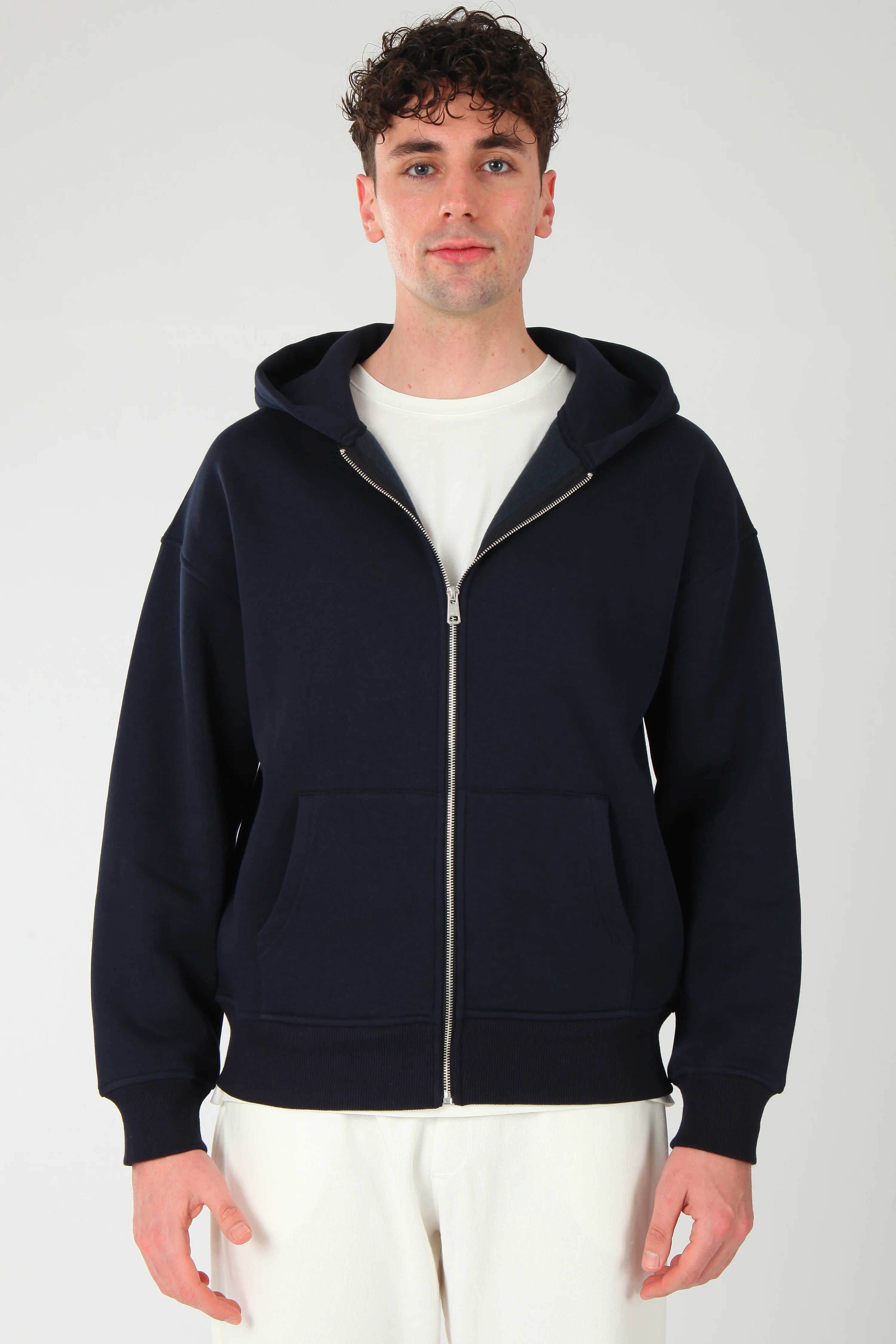 Basic Erkek Oversize Fit Kapüşonlu ve Fermuarlı Üst