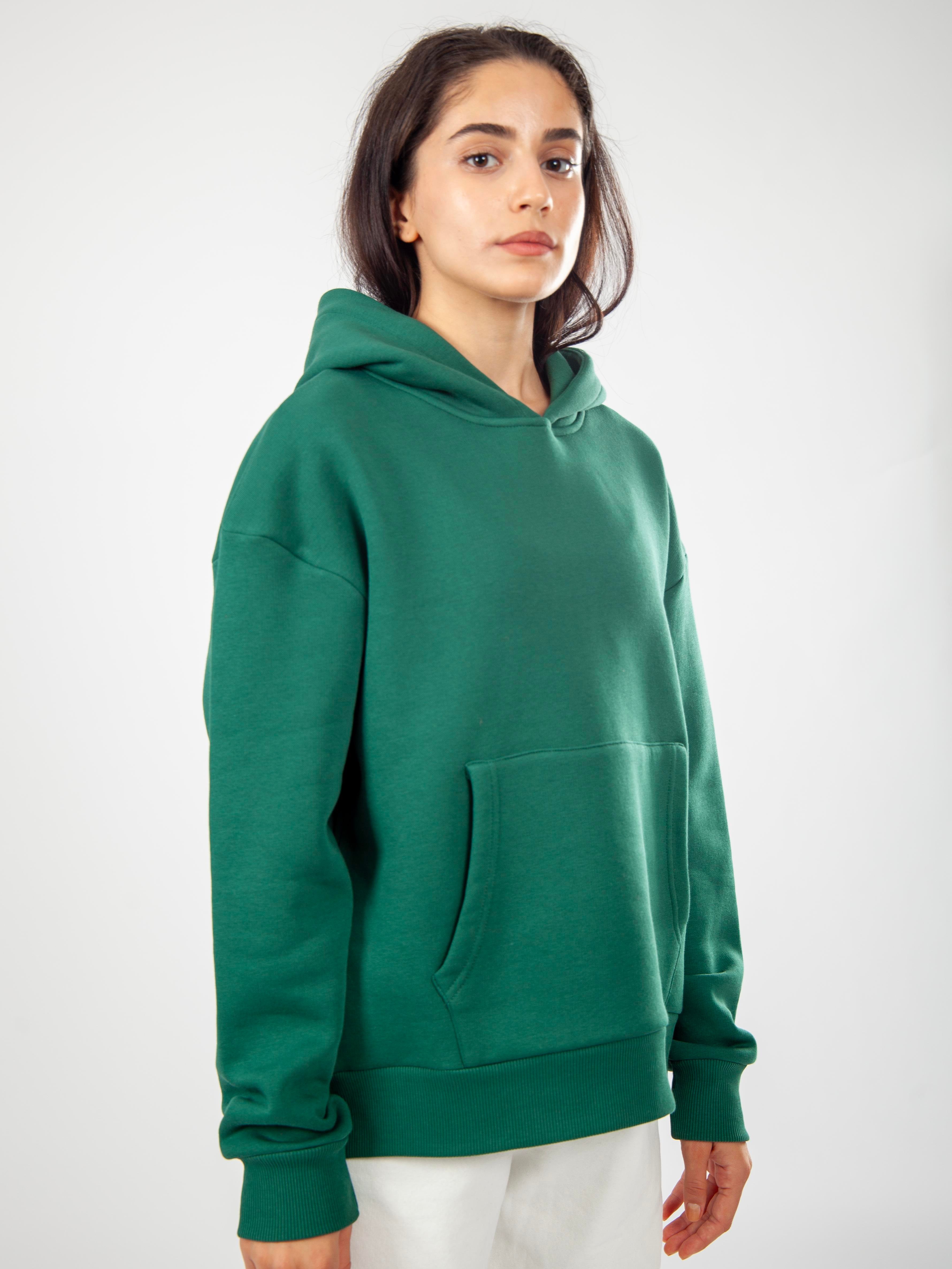 Basic Kadın Relaxed Fit Hoodie - Yeşil C503