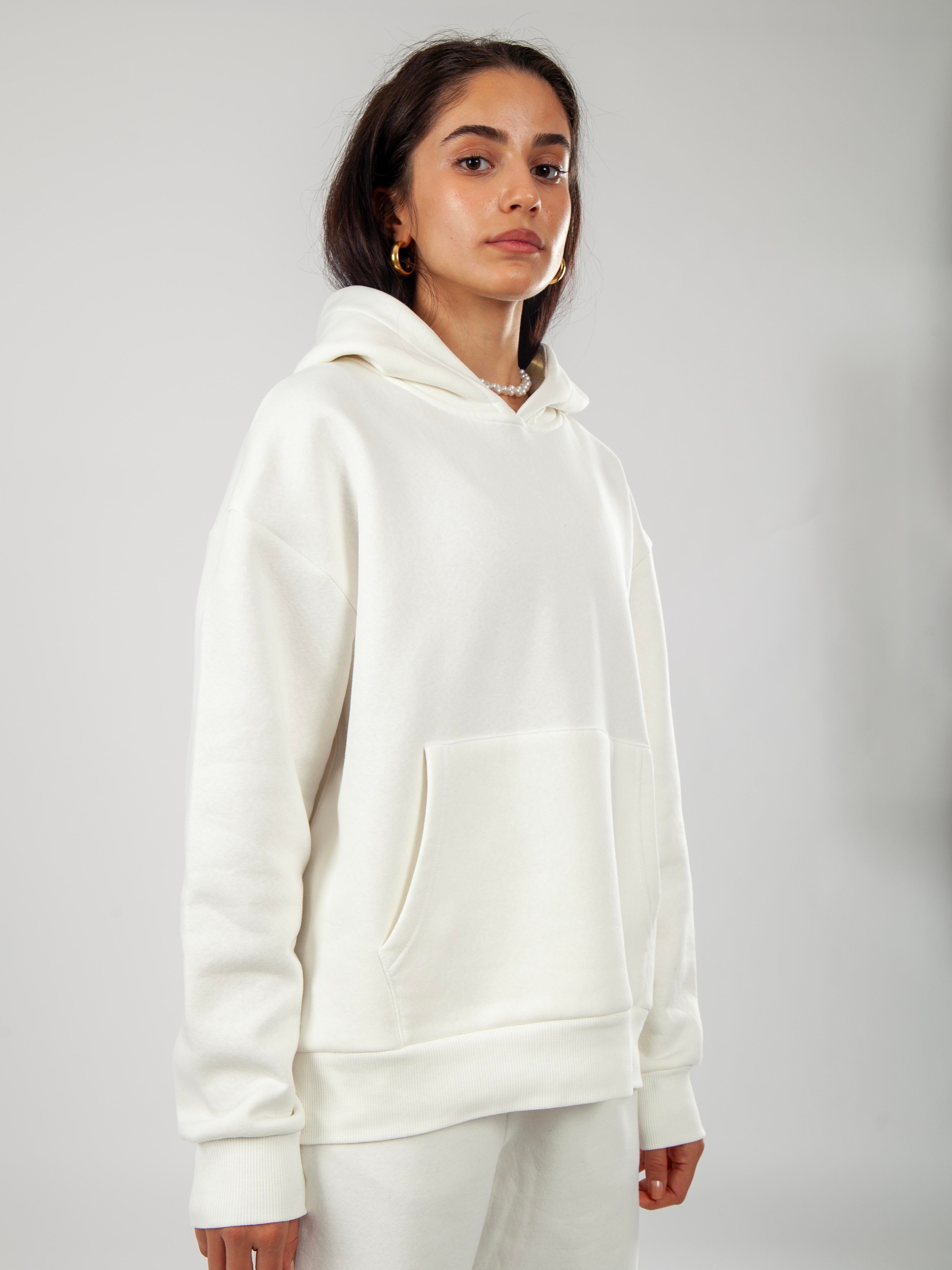 Basic Kadın Relaxed Fit Hoodie - Ekru C503