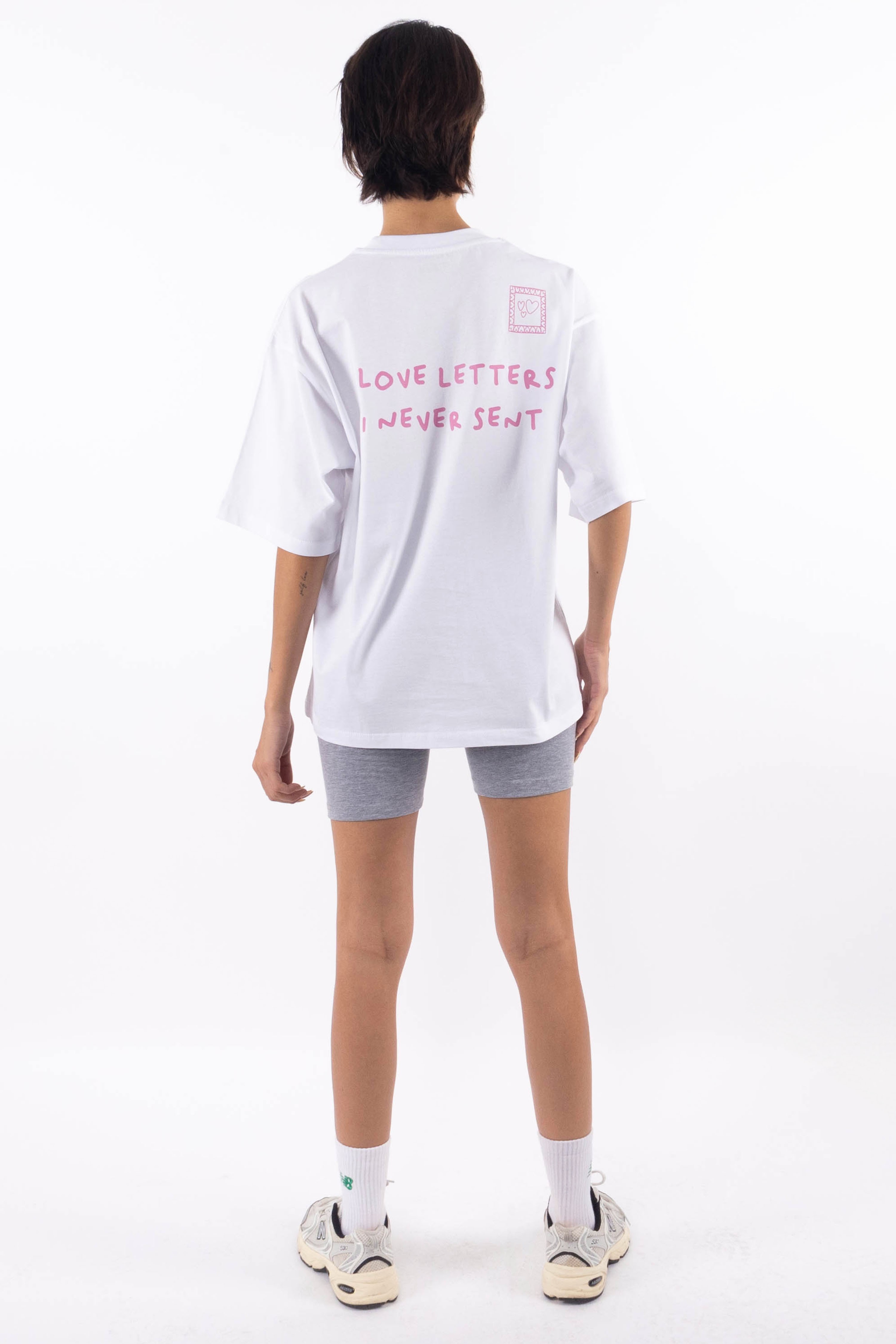 Love Letters Oversize T-Shirt Kadın - Beyaz C101
