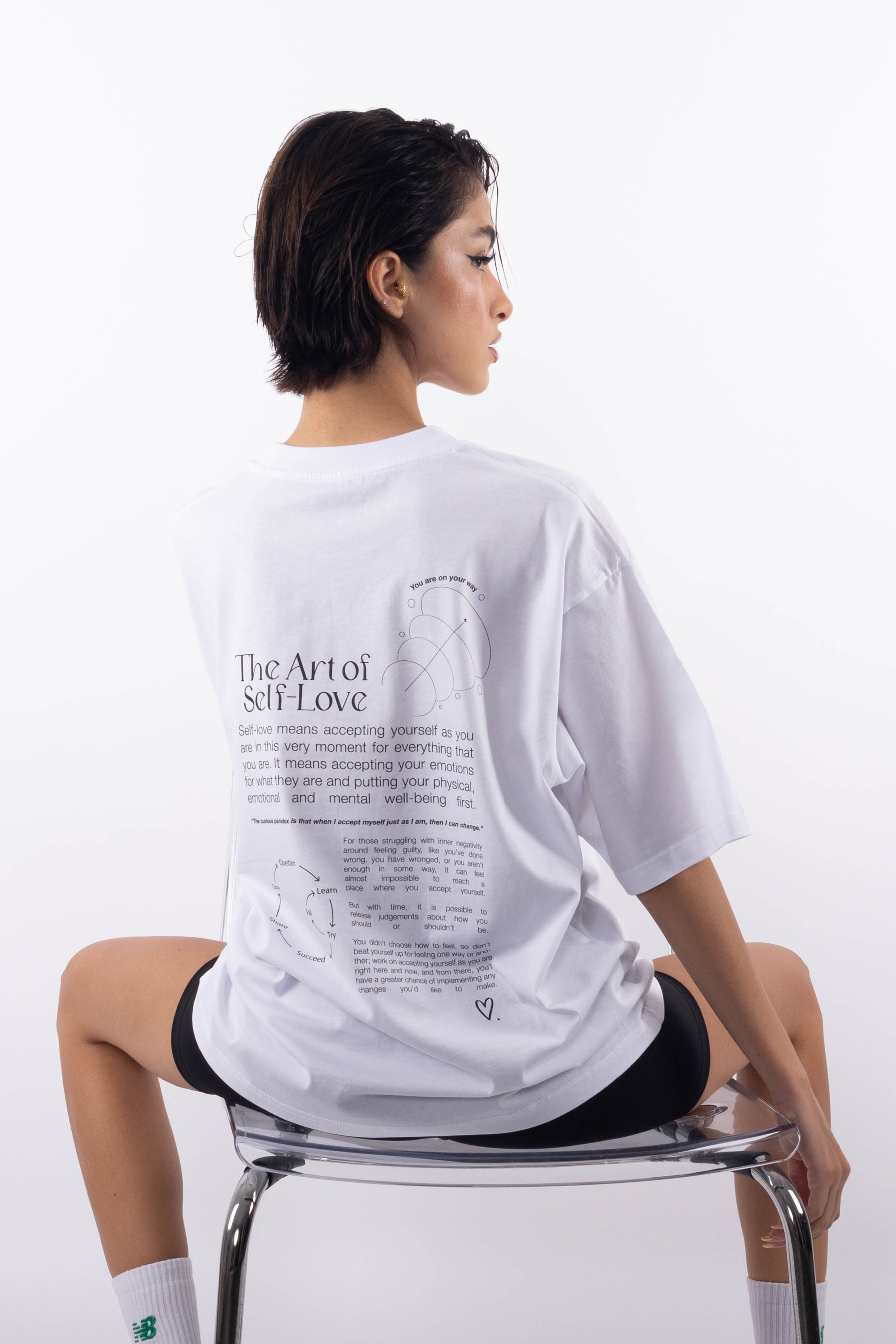 Self Love Oversize T-Shirt Kadın - Beyaz C101