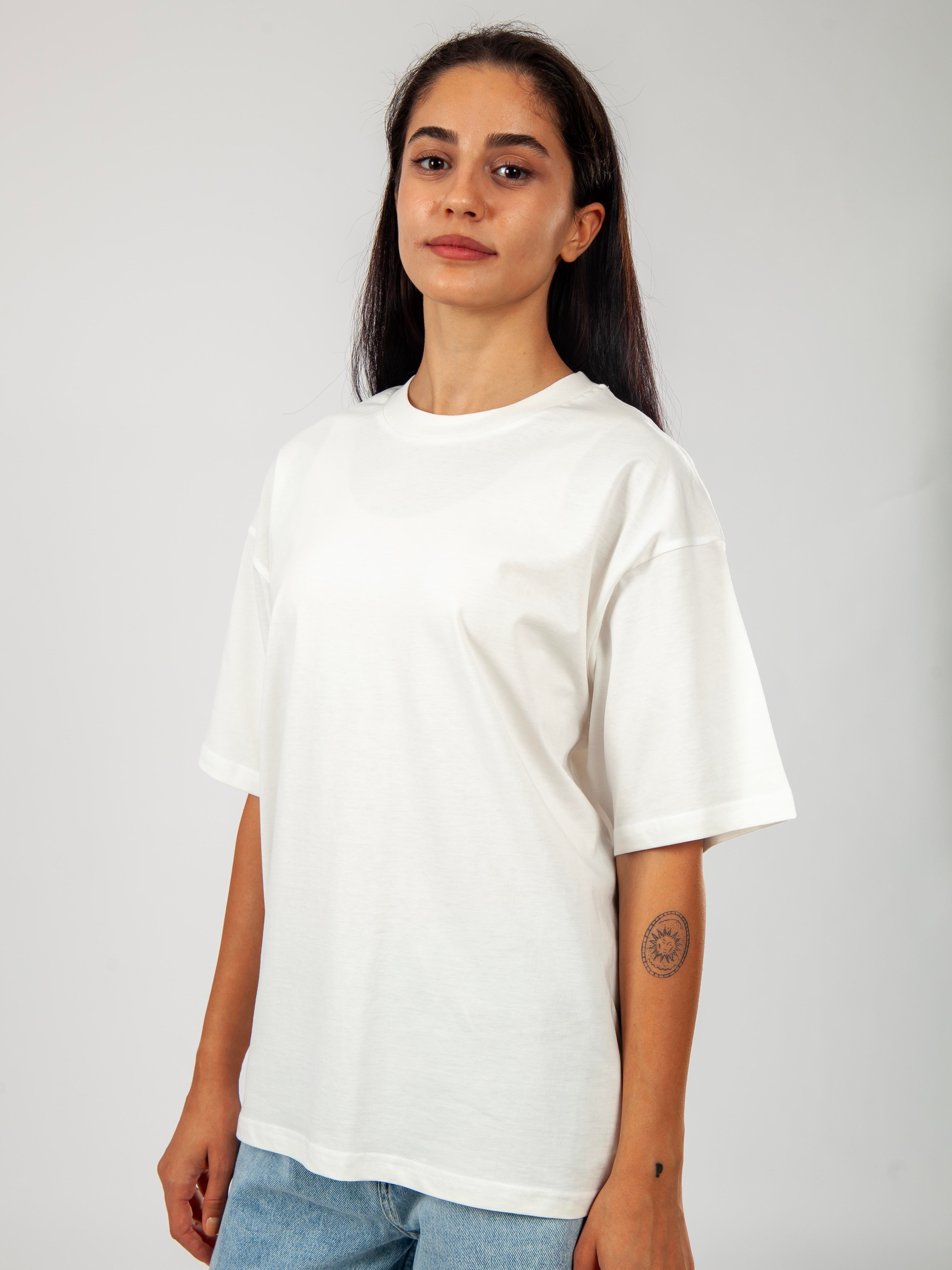 Basic Oversize T-Shirt Kadın - Ekru C101