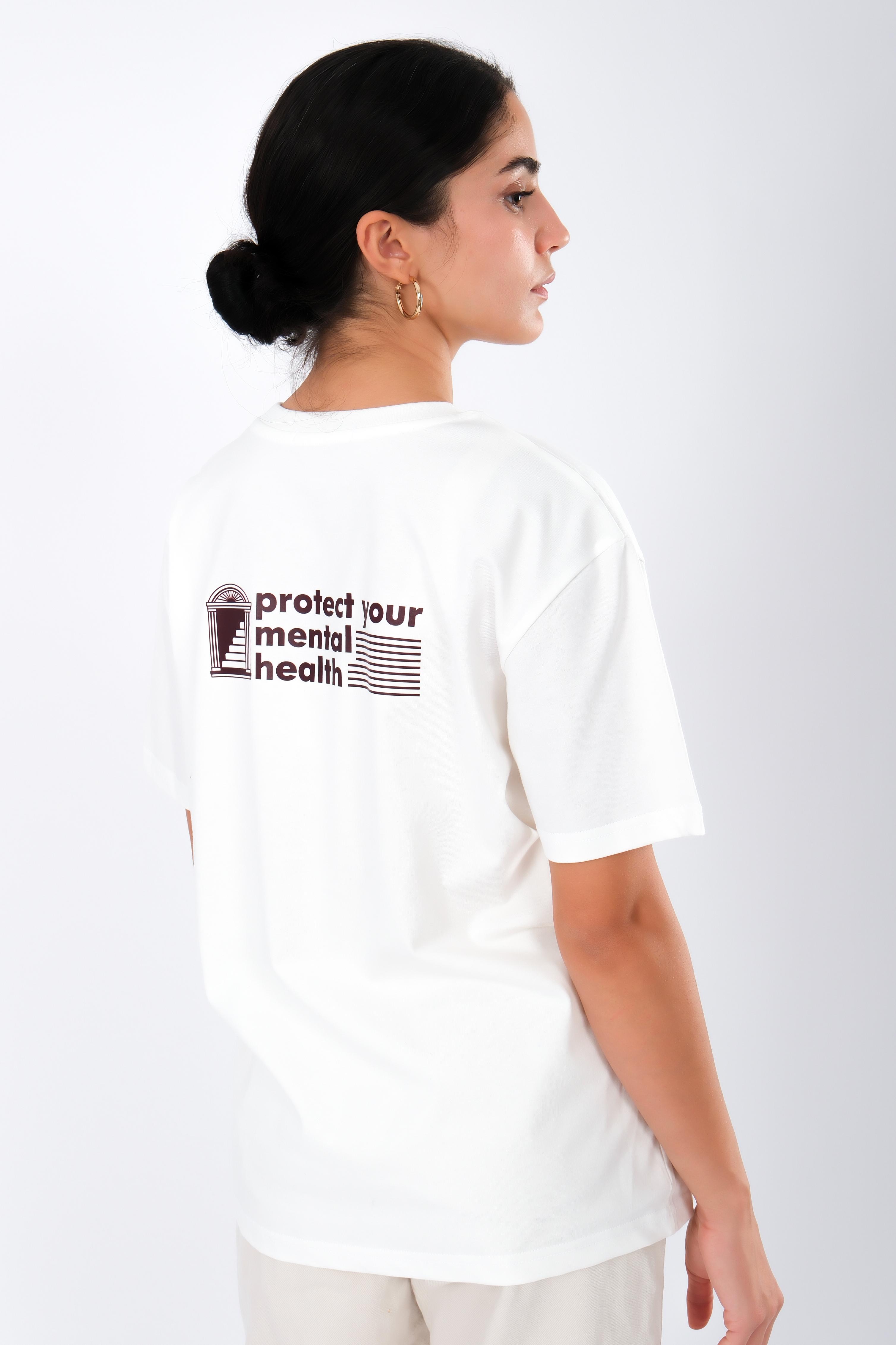 Protect Your Mental Health Relaxed Fit Kadın T-Shirt - Beyaz C501