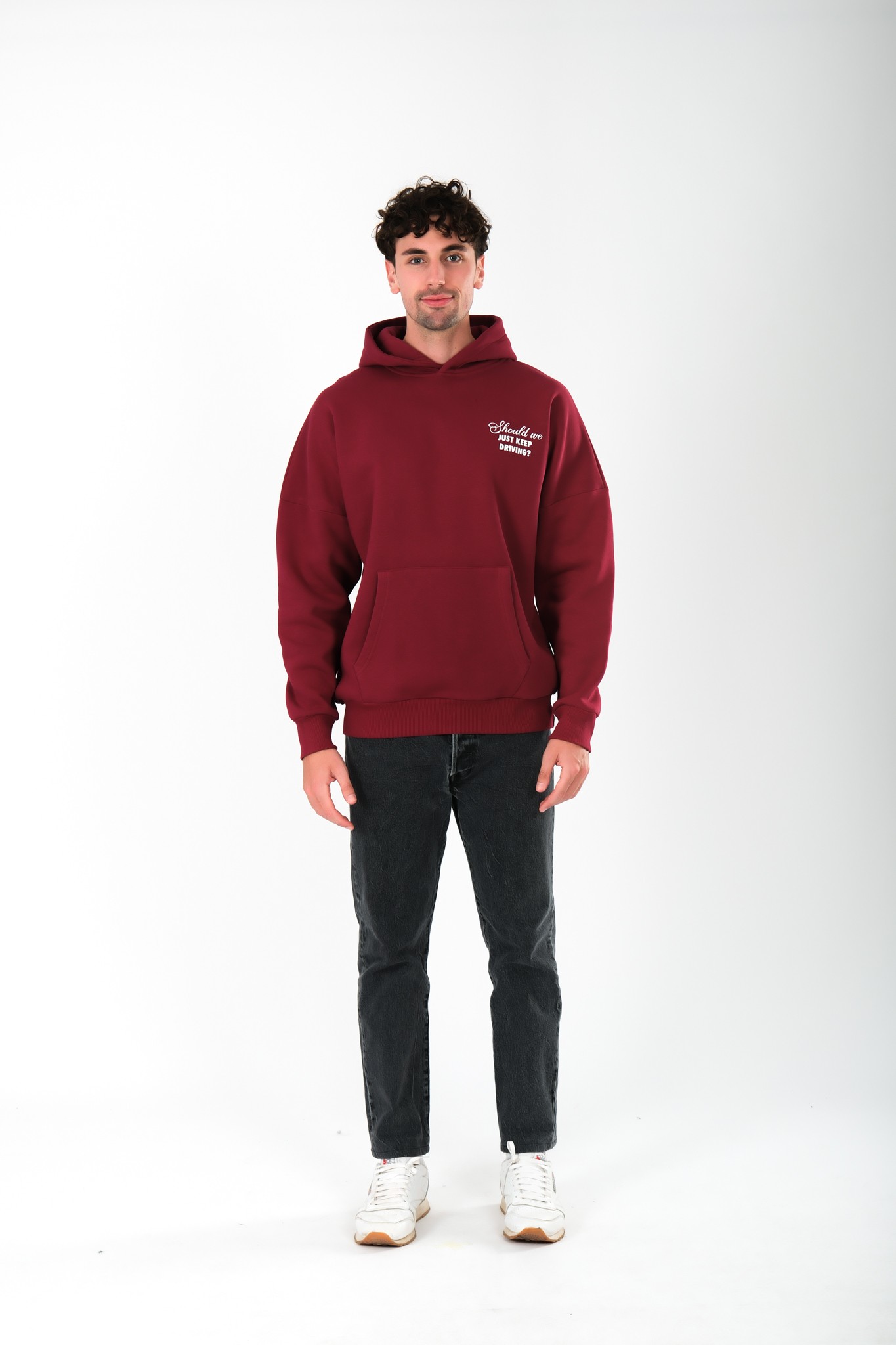 Just Keep Driving Oversize Fit Hoodie Erkek - Bordo C107