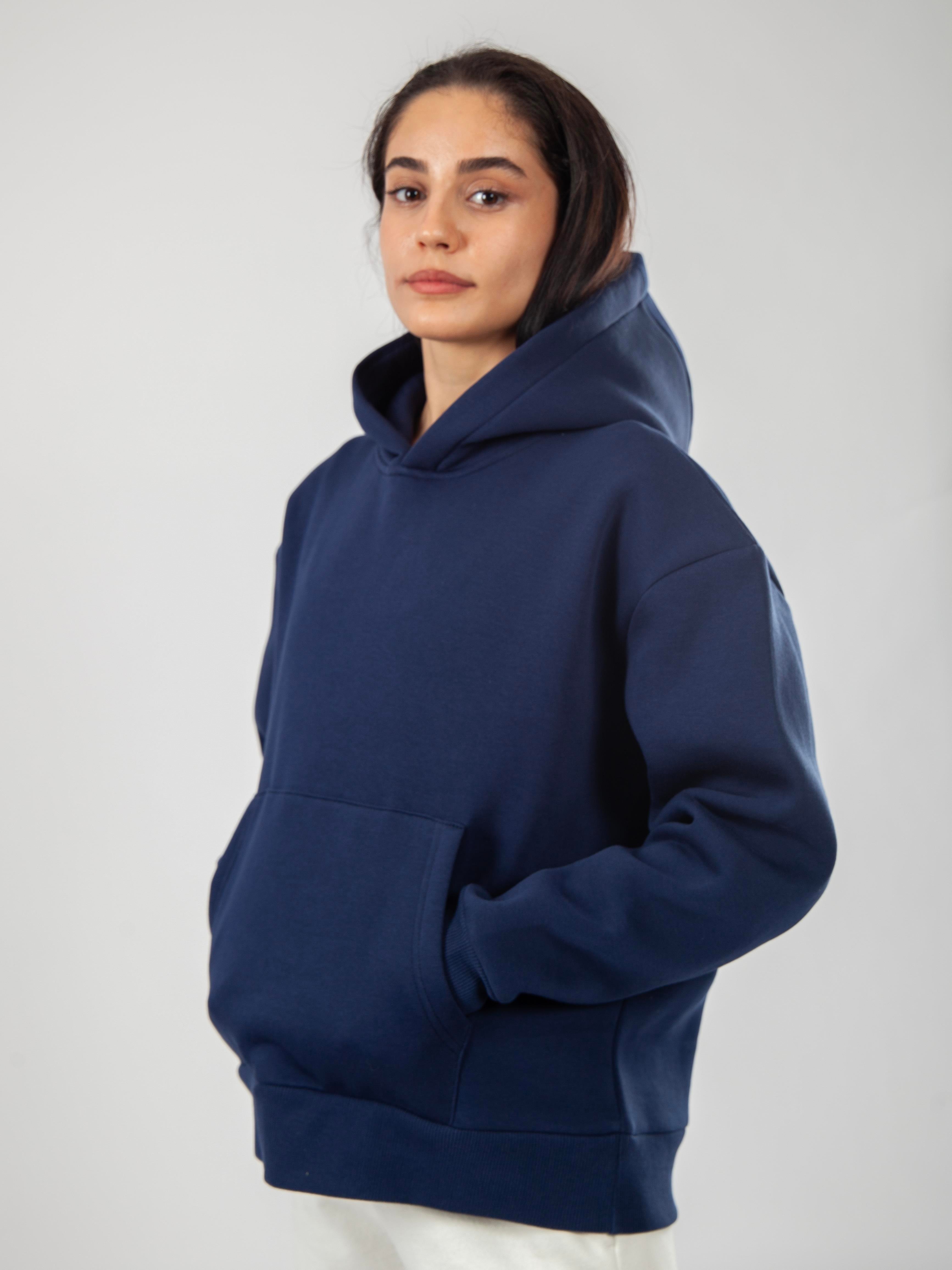 Basic Kadın Relaxed Fit Hoodie - Lacivert C503