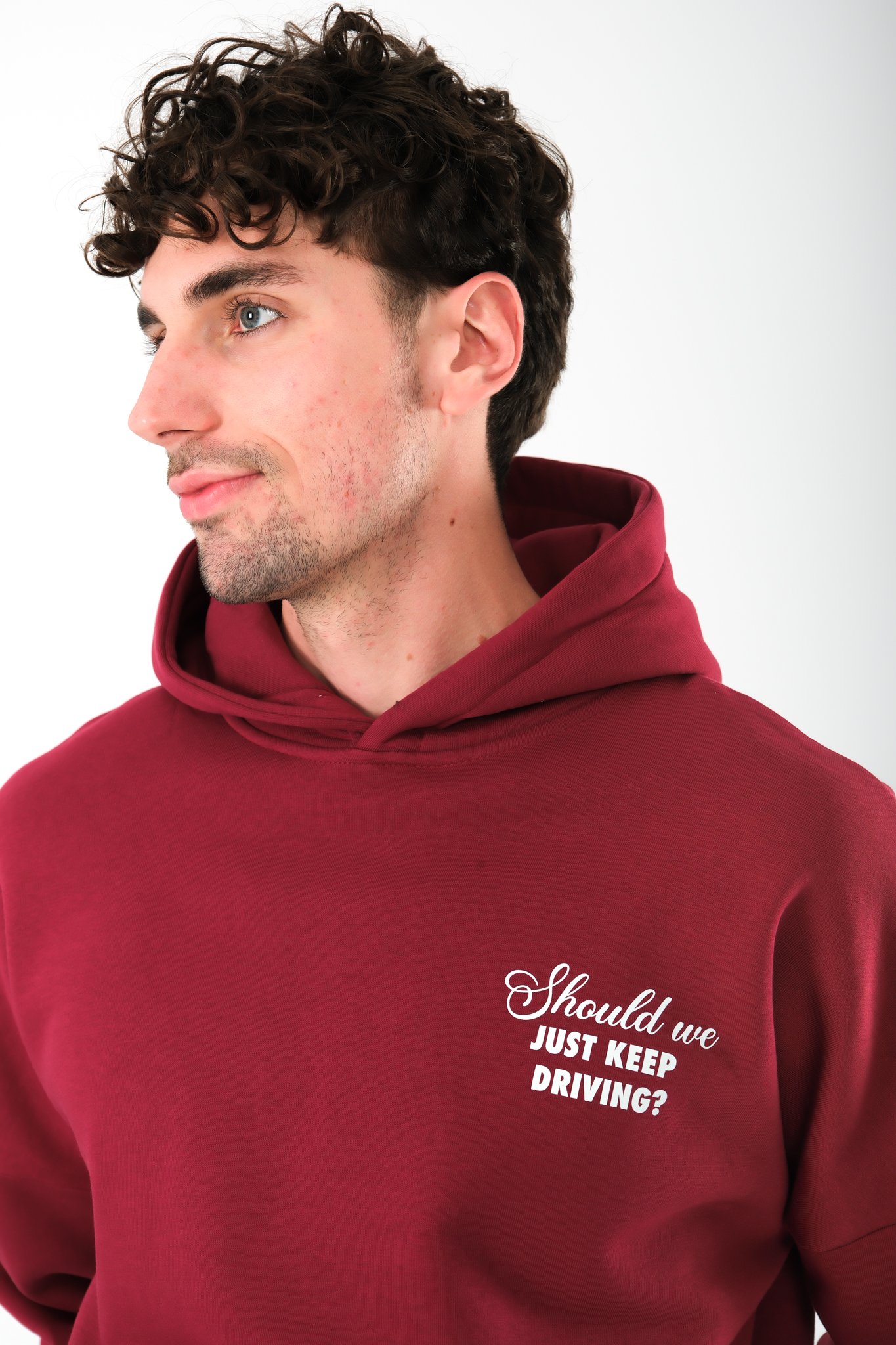 Just Keep Driving Oversize Fit Hoodie Erkek - Bordo C107