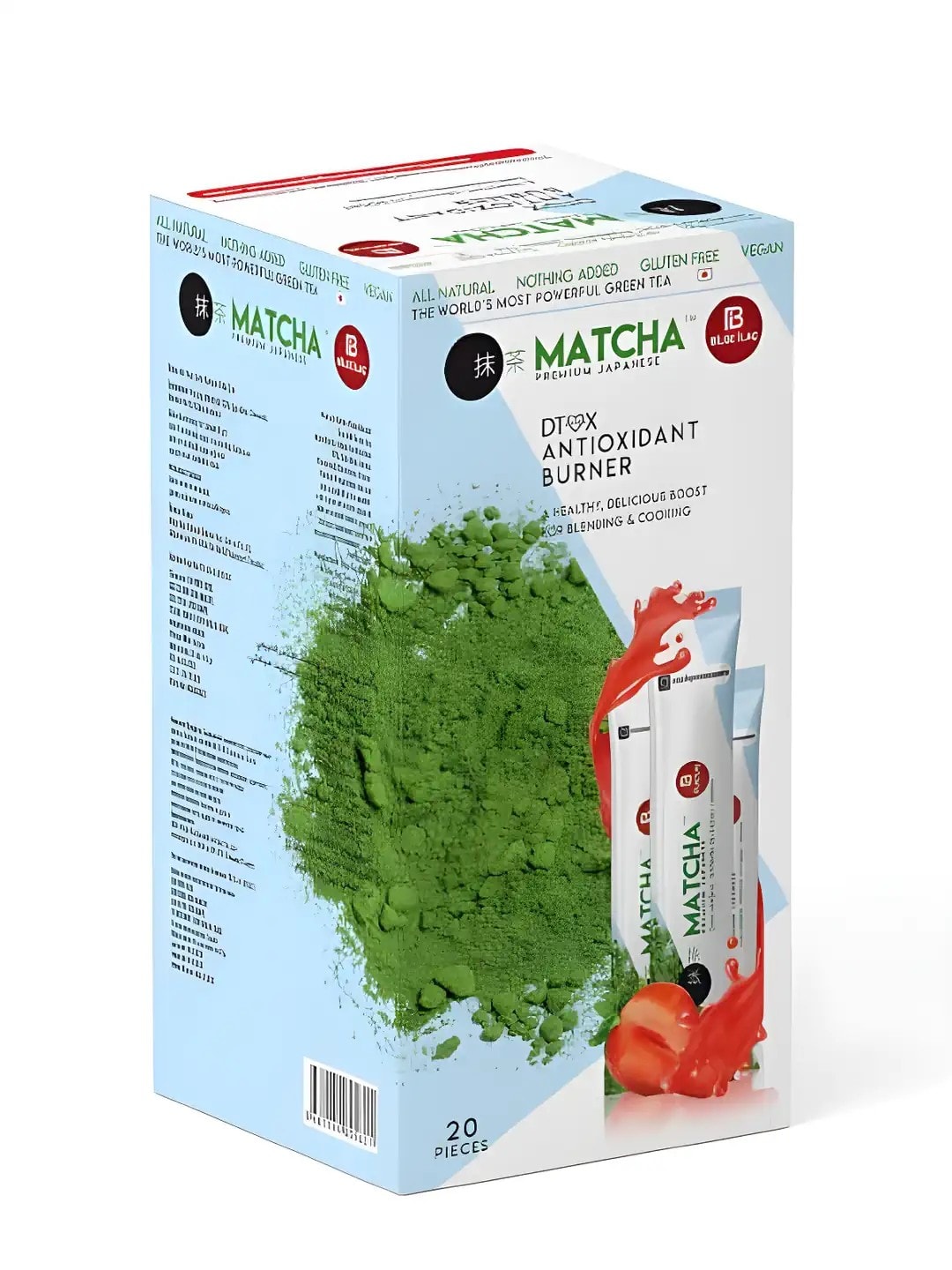 Matcha Premium Japanese Toz Çilek Aromalı Çayı 20 X 10 G Şase Orijinal Tozu