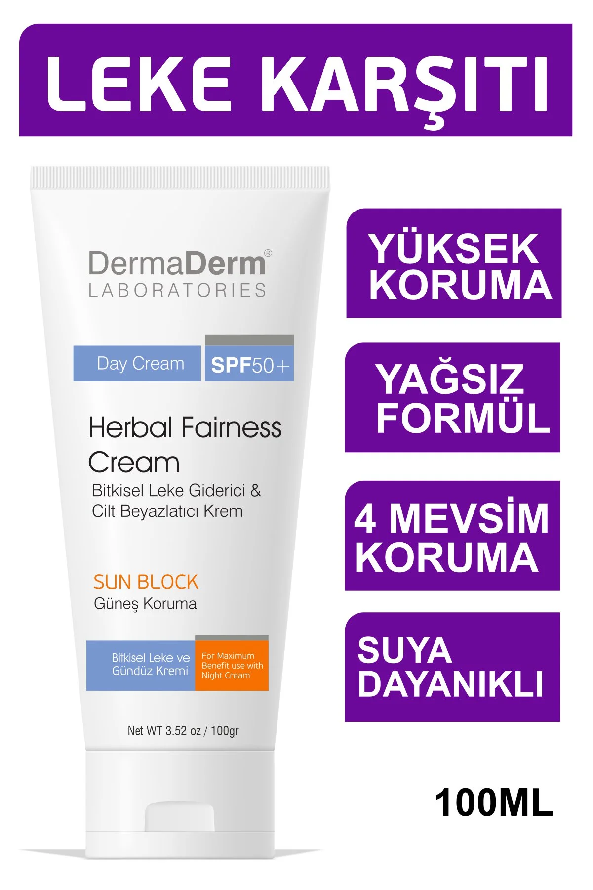 DermaDerm Bitkisel Krem Spf+50 Gündüz Kremi