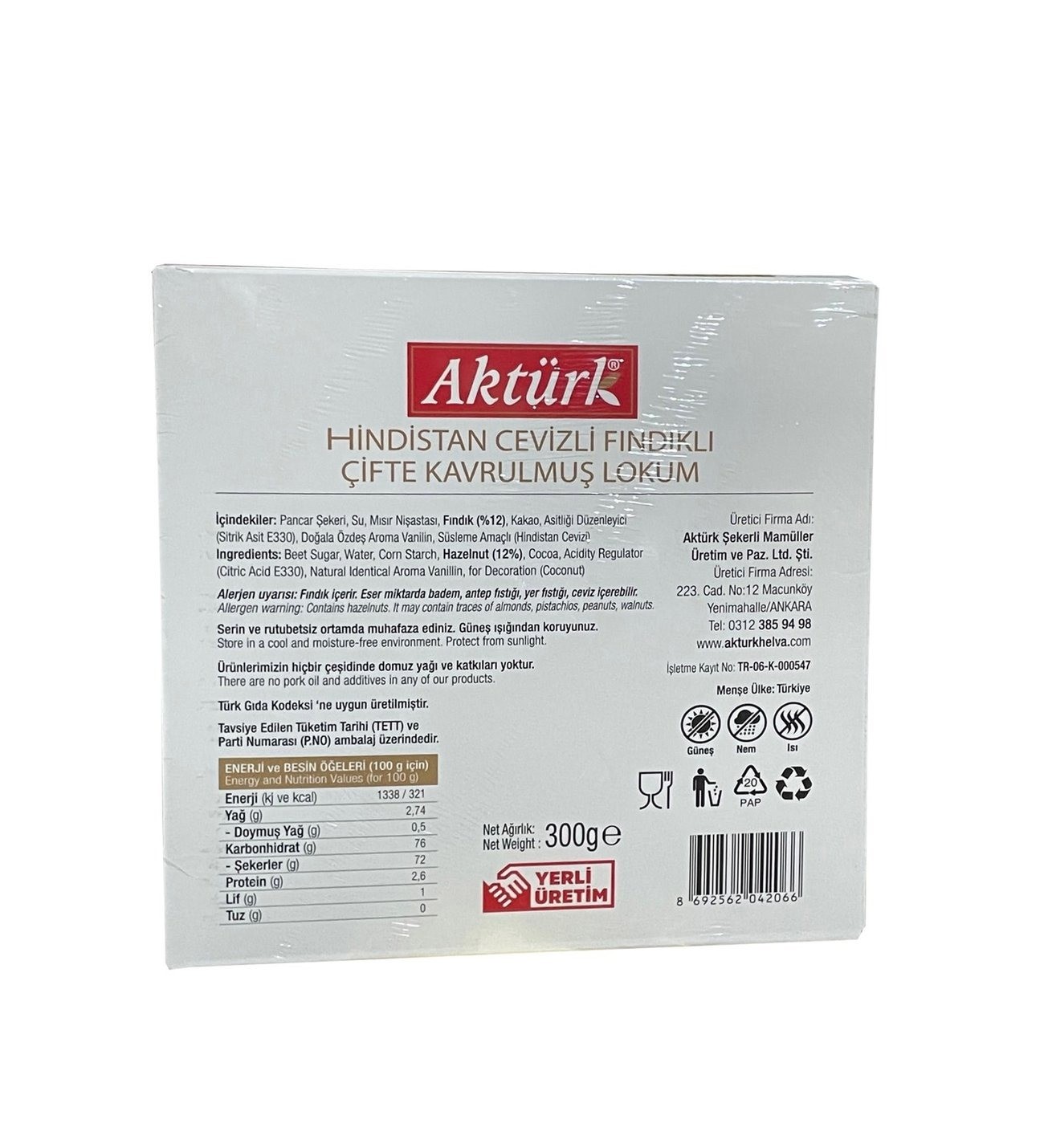 Aktürk Hindistan Cevizli Fındıklı Lokum 300 Gram