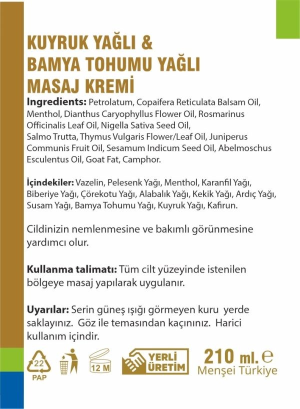 Kuyruk Yağlı Bamya Tohumu Yağlı Masaj Kremi