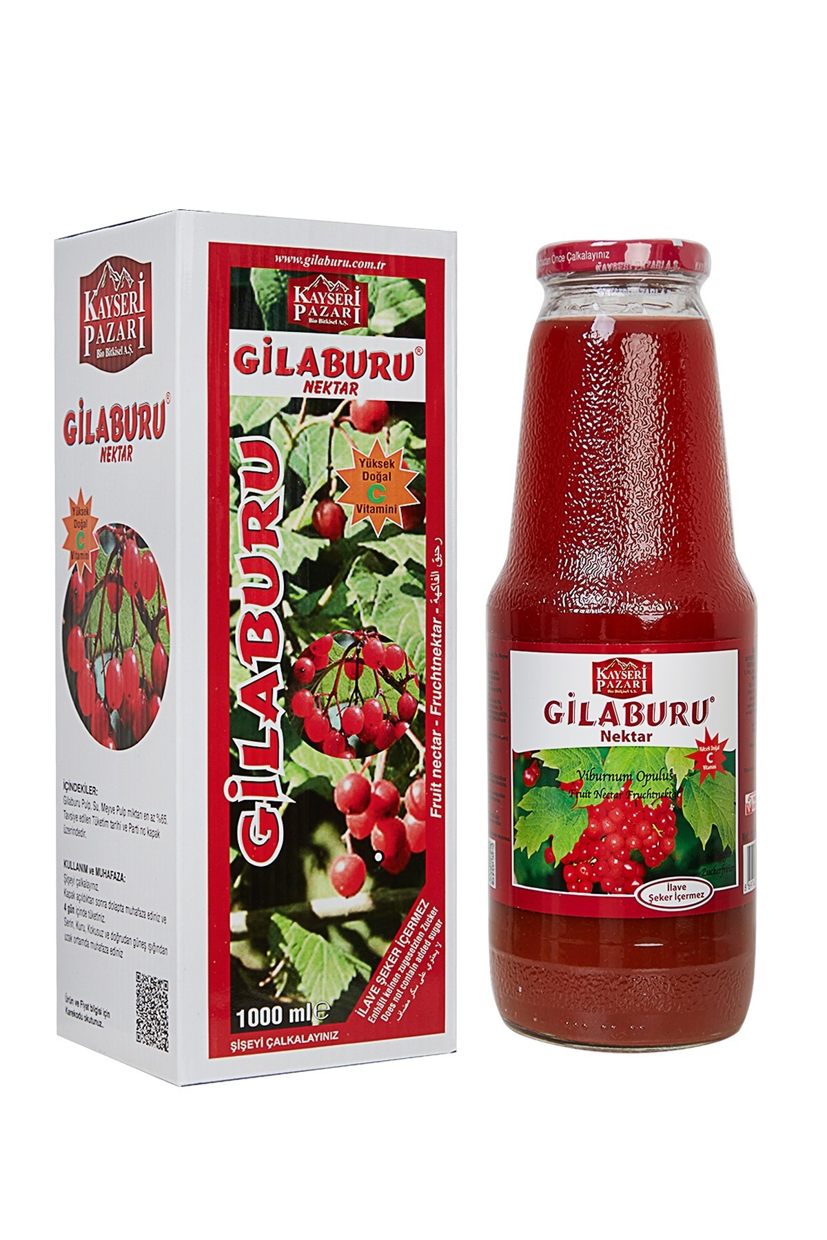 Gilaburu Suyu Nektarı 1000 ml Cam Şişe Şeker İlavesiz