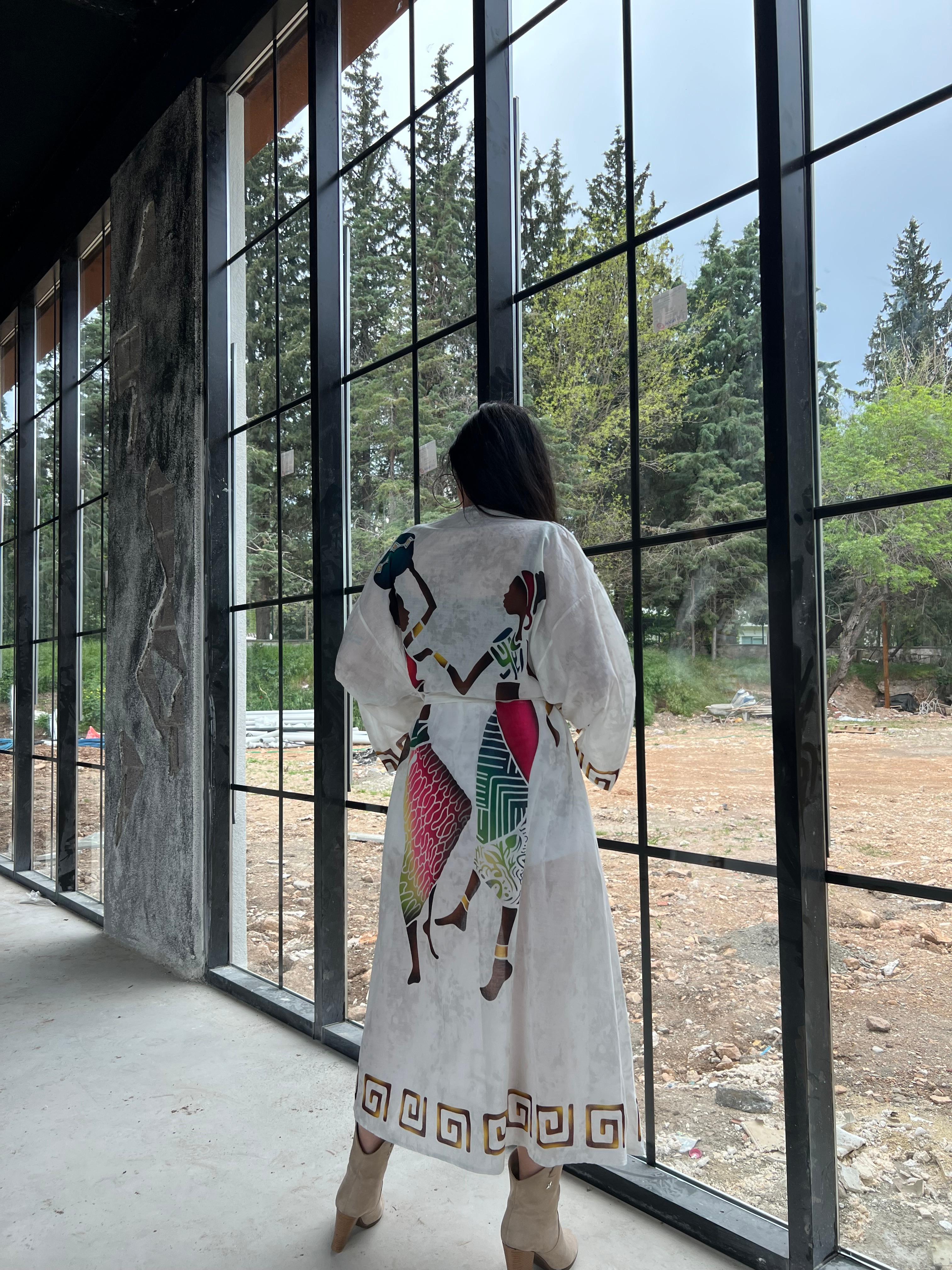 Afrikalı Kızlar Desenli Kimono