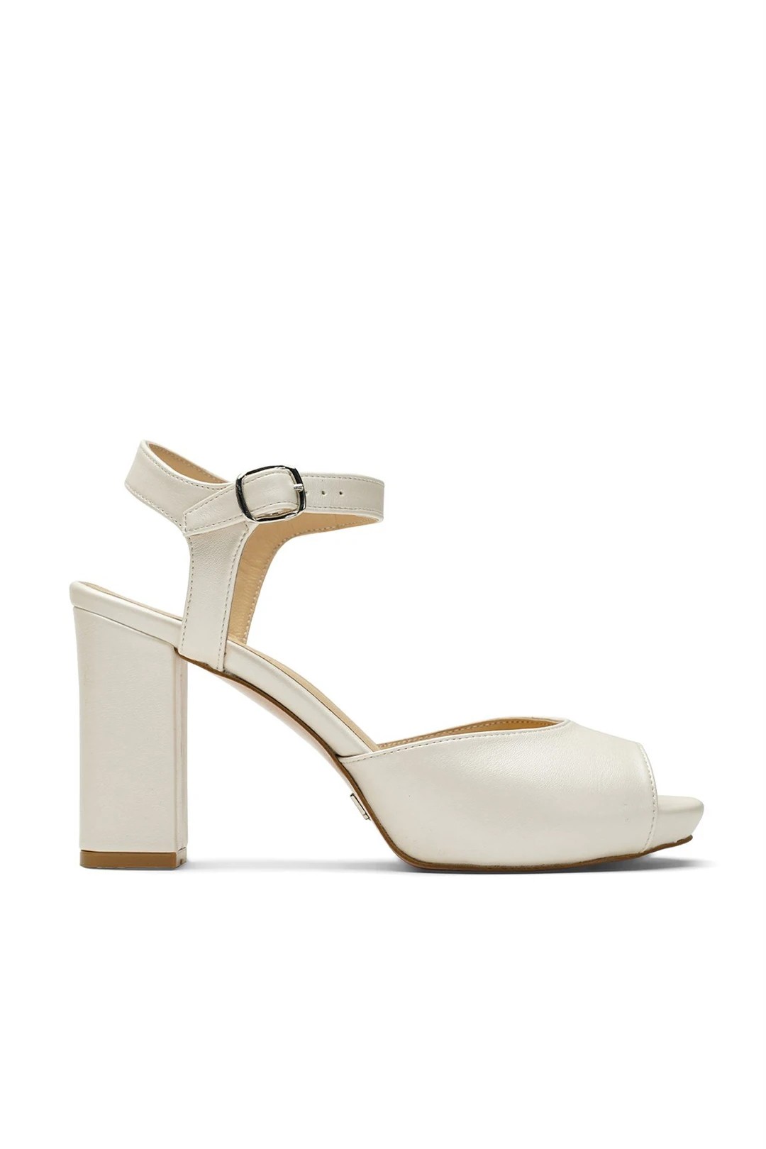 Jabotter Lines Leather Heeled Shoes - Pearl White